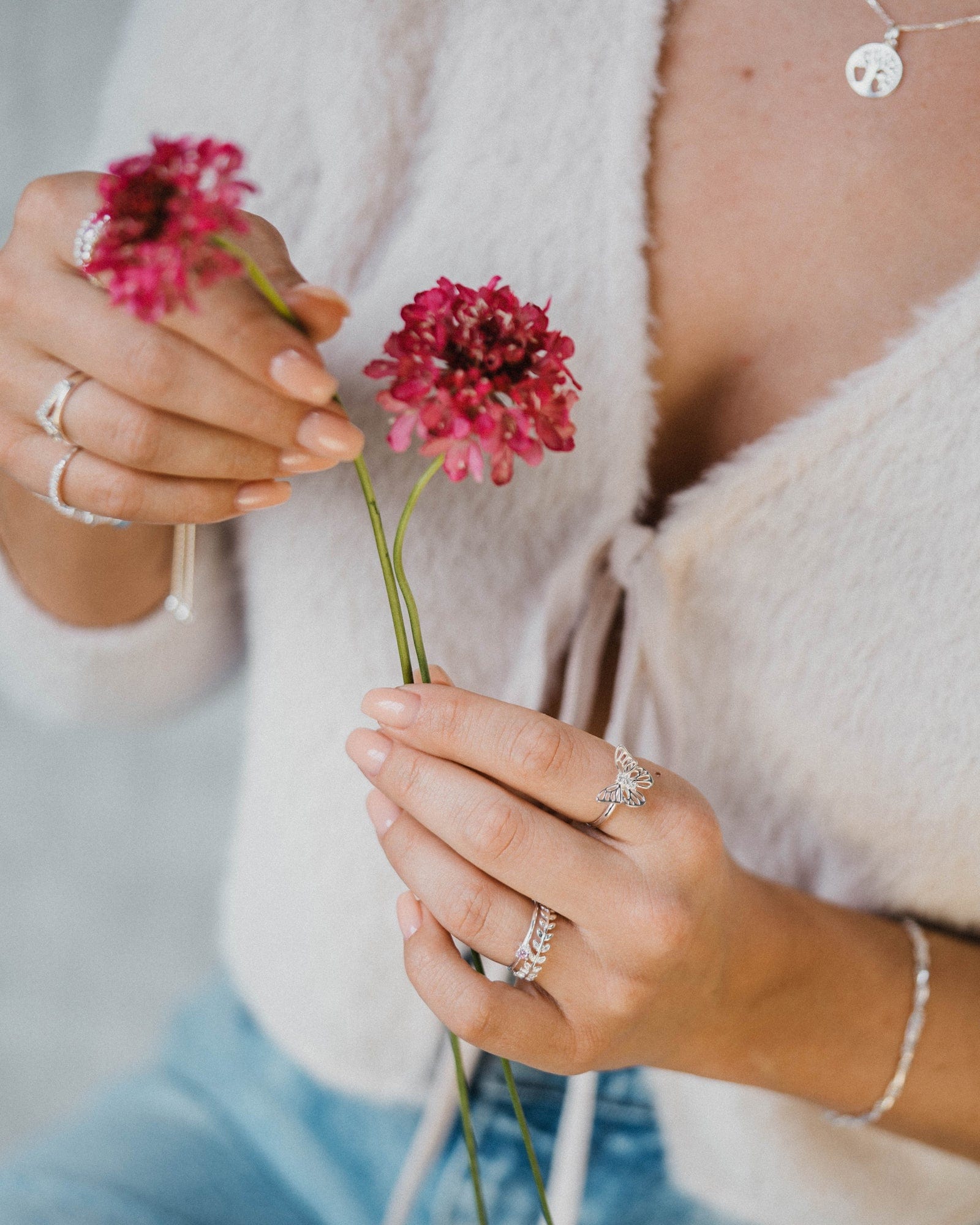 Sterling Silver Tiny Pink Solitaire Ring