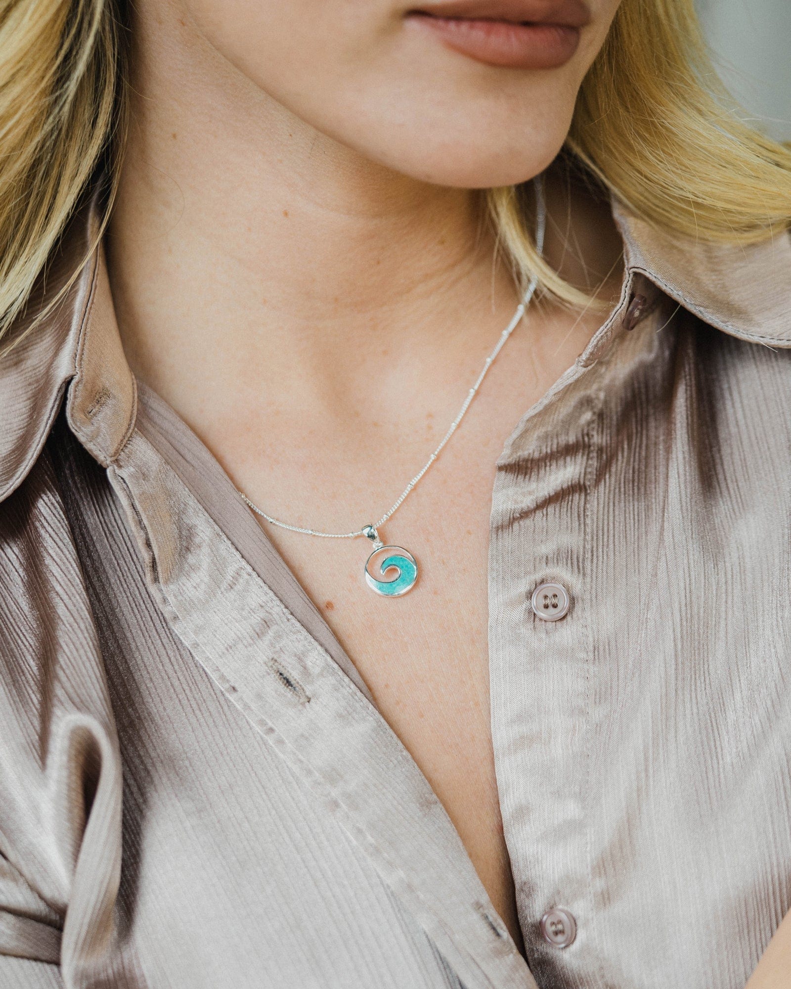 Sterling Silver and Crushed Turquoise Ocean Wave Pendant