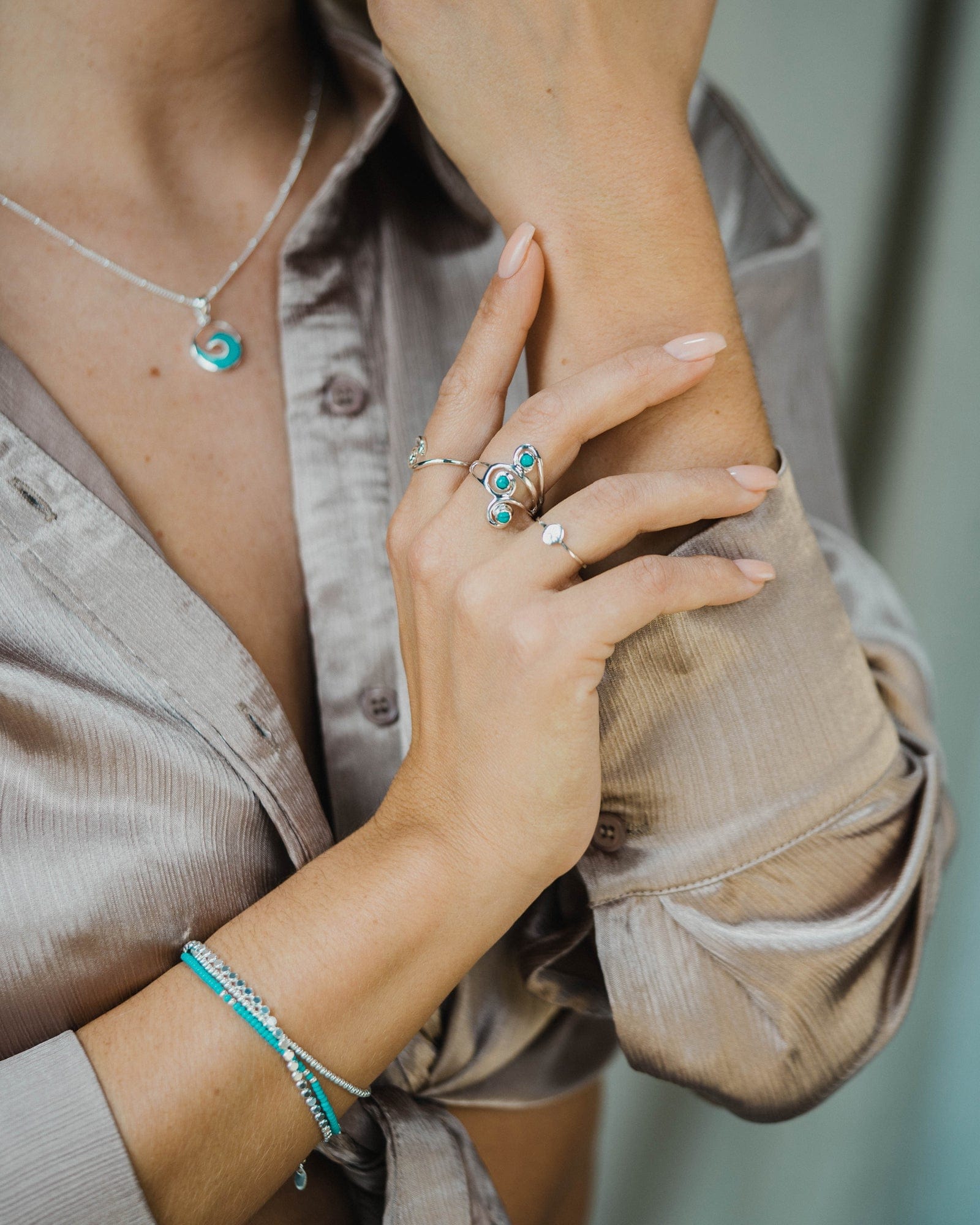 Sterling Silver Turquoise Triple Swirl Ring