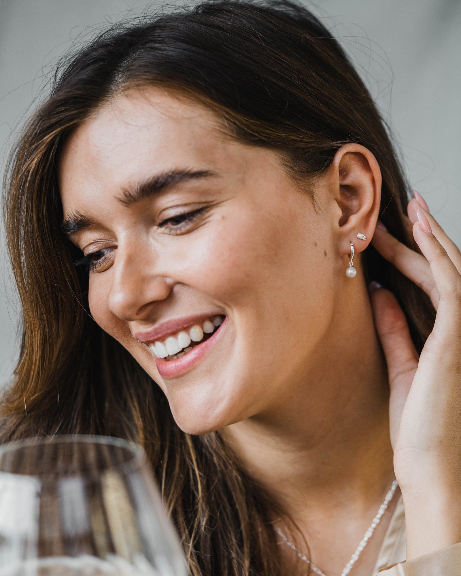 Sterling Silver Simple Hoops with Pearl Charms