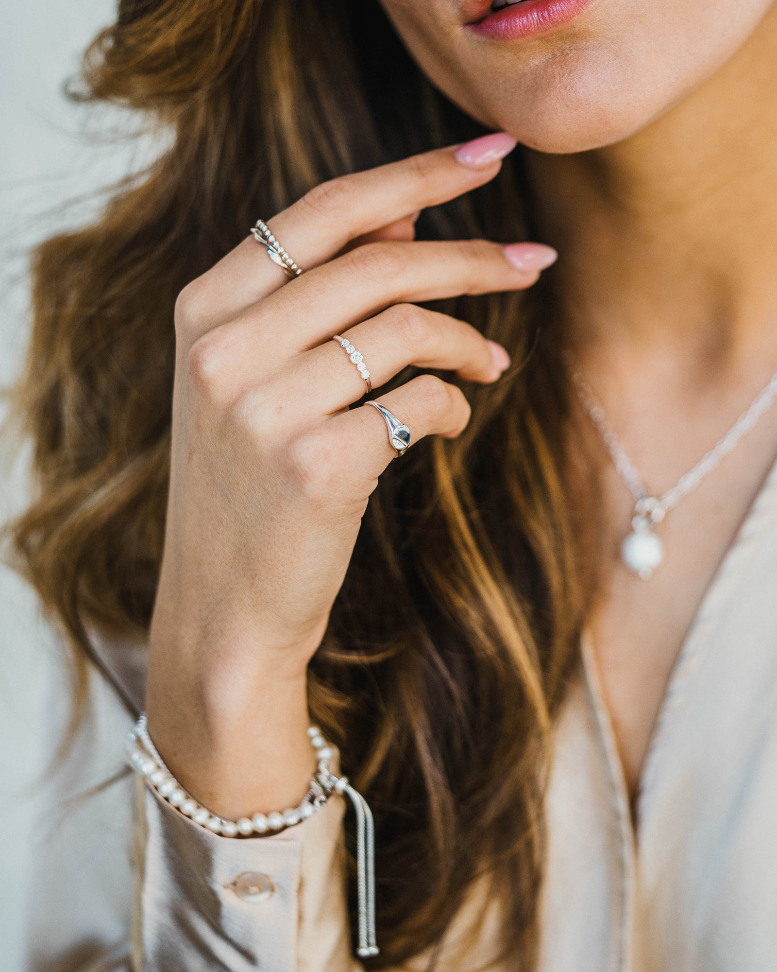 Sterling Silver and Cubic Zirconia Mini Signet Ring