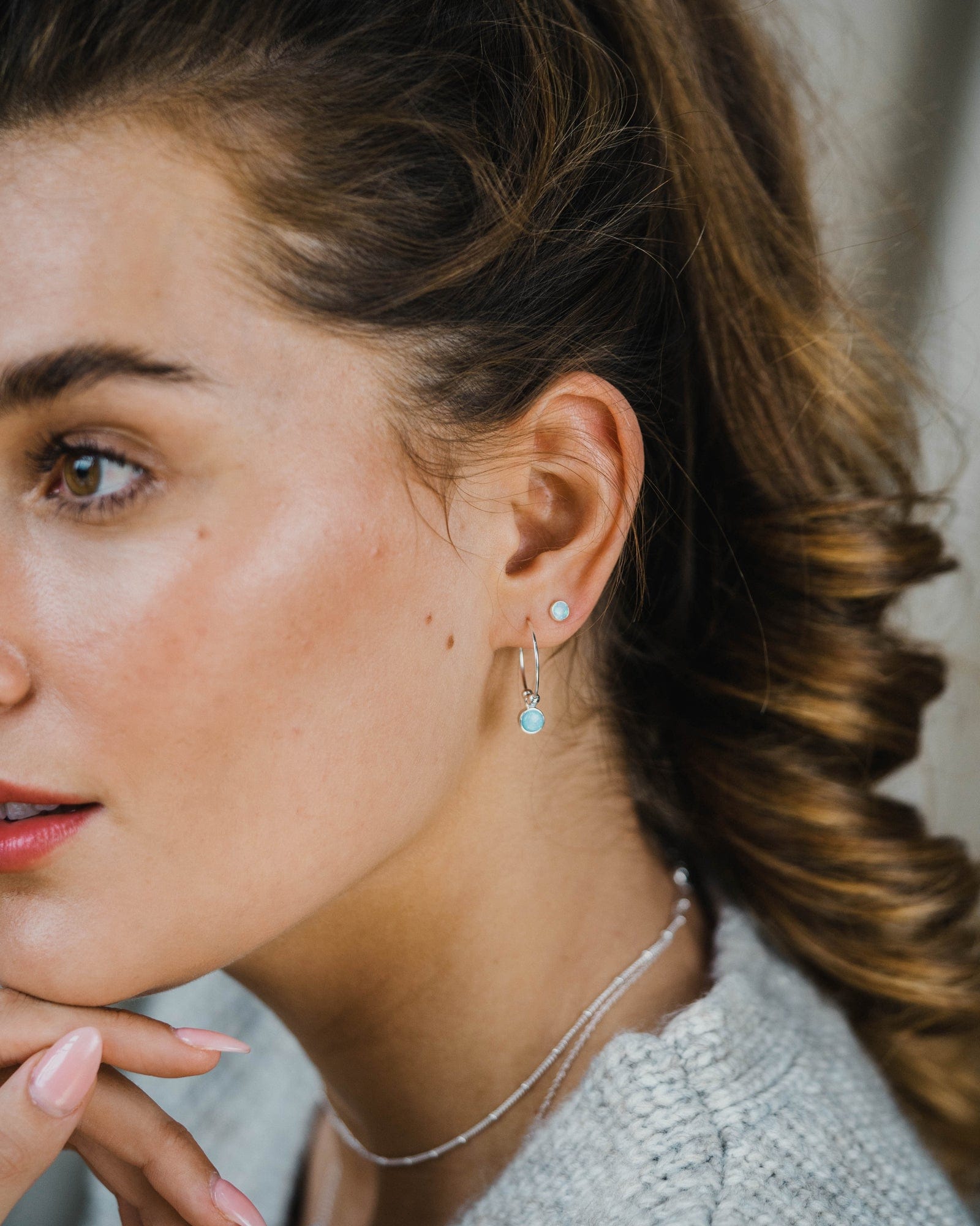 Sterling Silver and Opal Charm Hoops