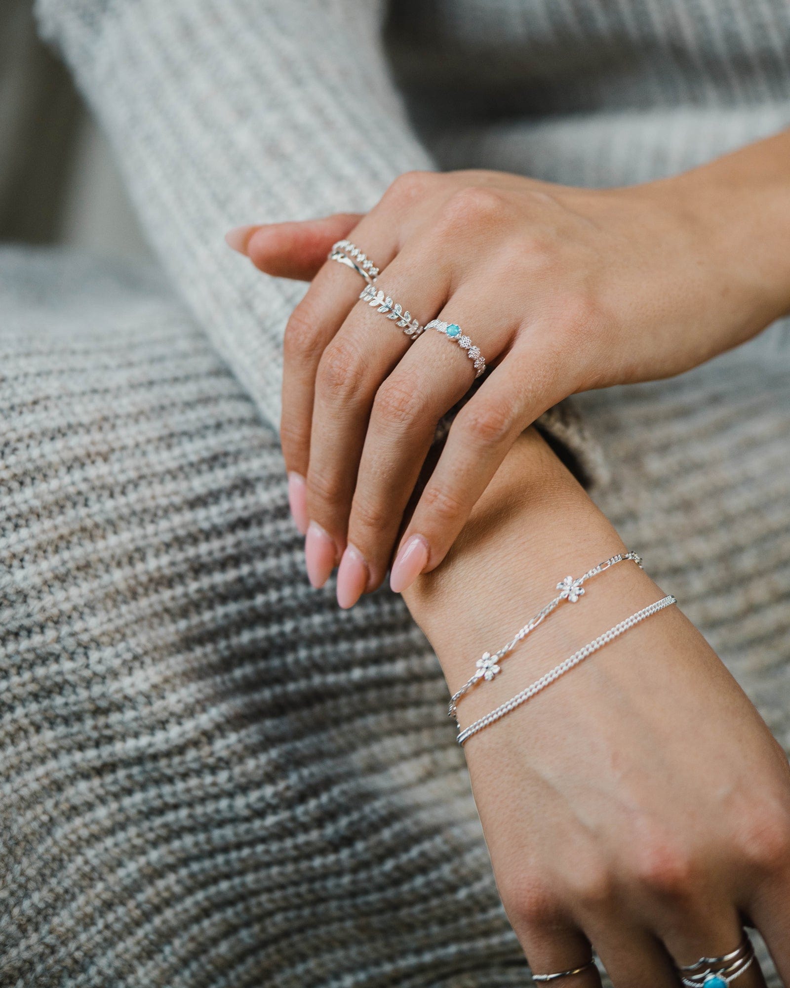 Sterling Silver and Blue Opal Daisy Chain Ring