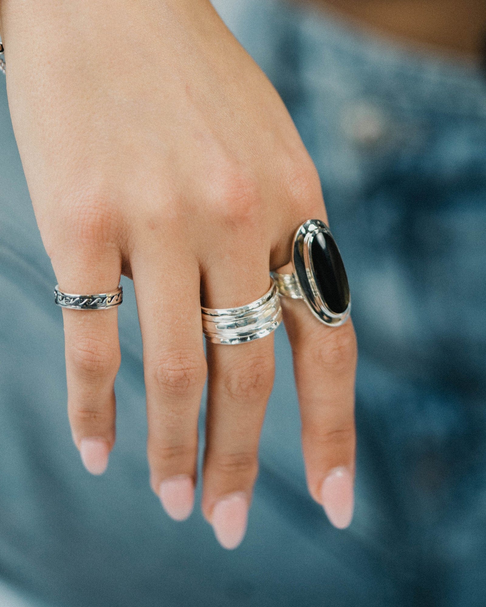 Sterling Silver Three Band Hammered Spinner Ring