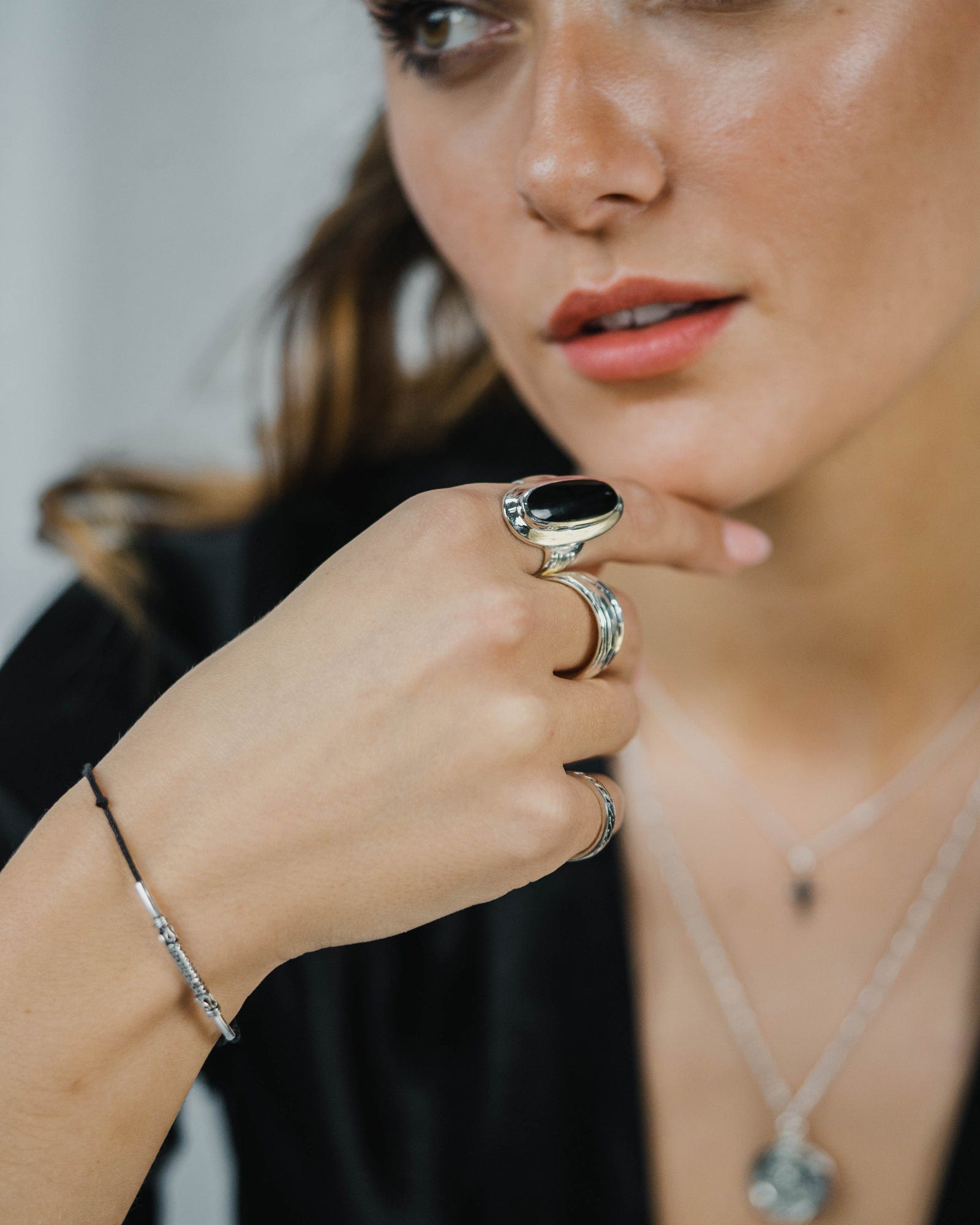 Oval Sterling Silver and Onyx Ring