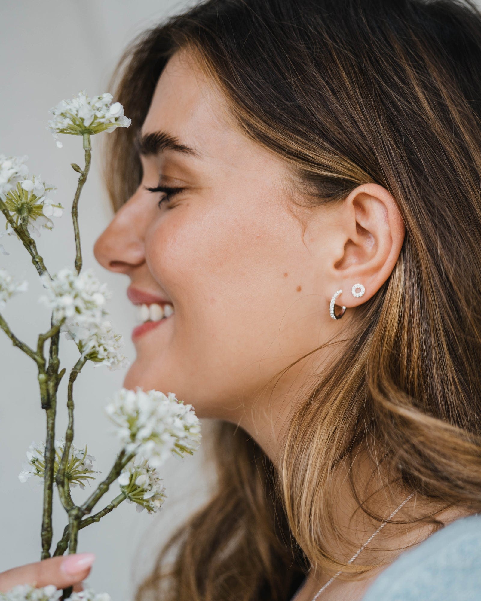 Sterling Silver and Cubic Zirconia 14mm Stud Hoops