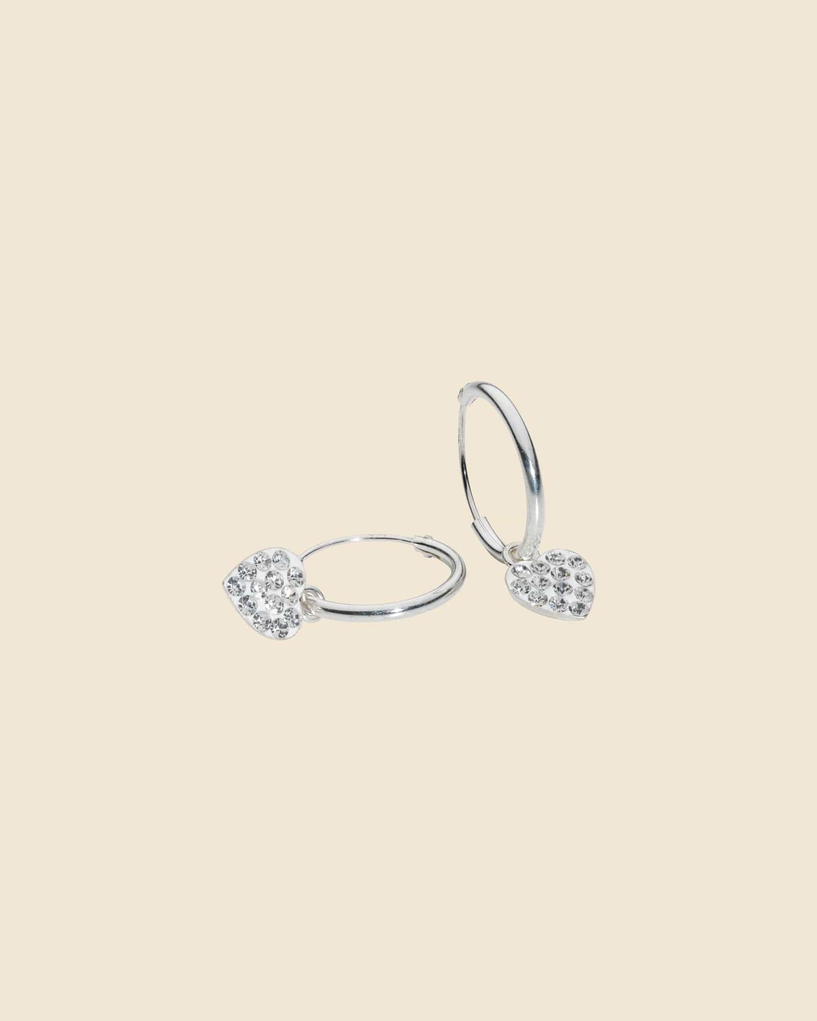 Sterling Silver Crystal Set Heart Hoops