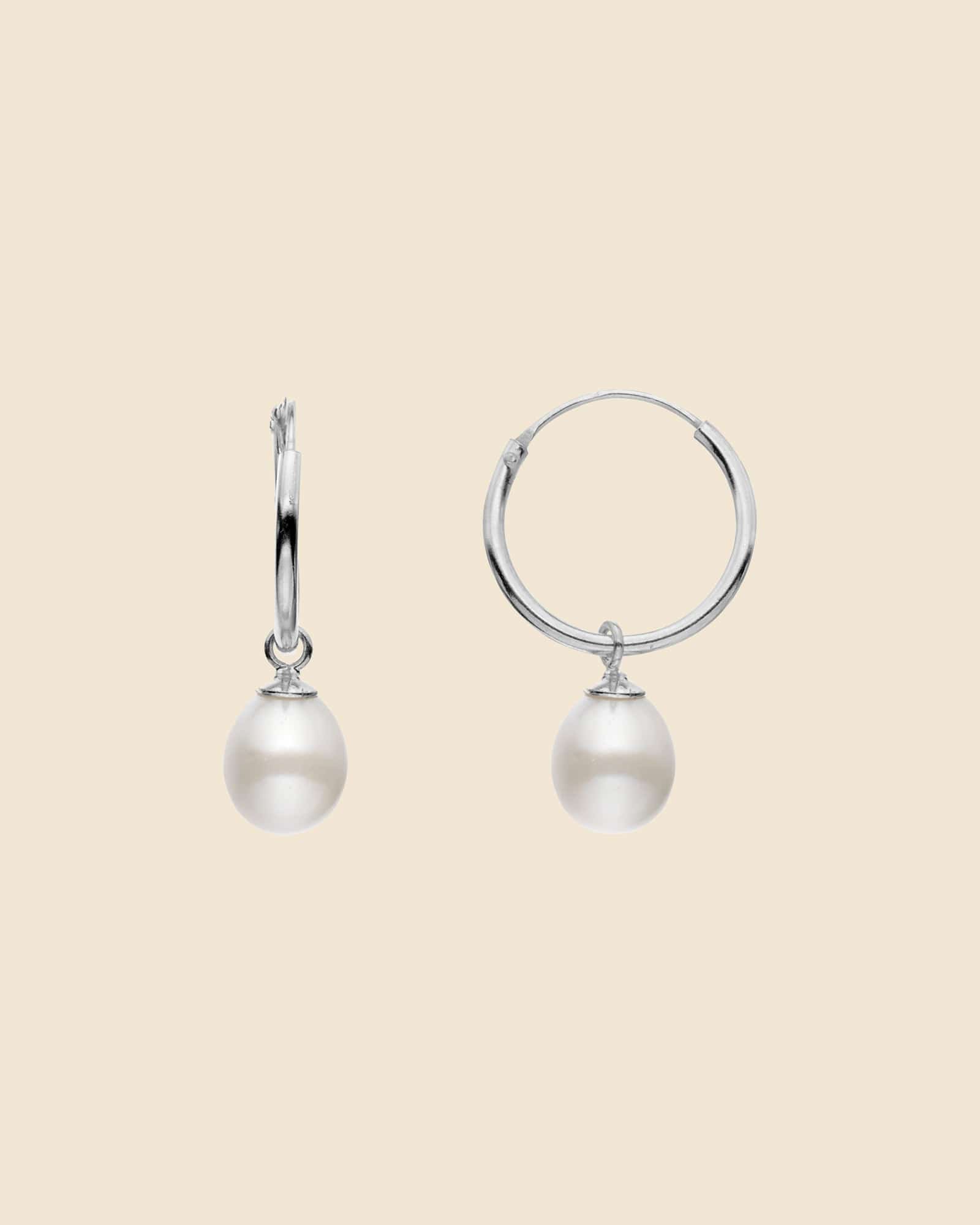 Sterling Silver Pearl Hoops