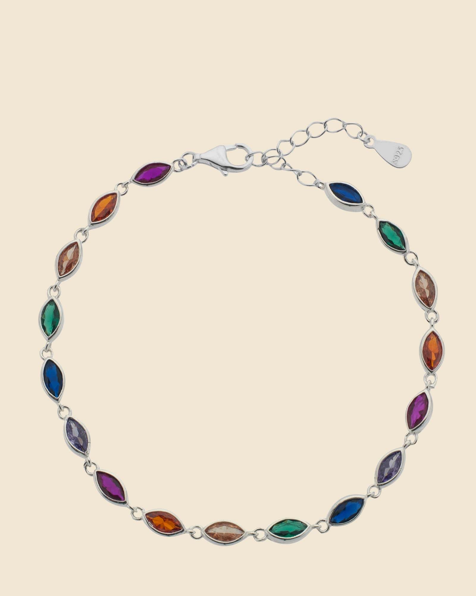 Sterling Silver and Rainbow Cubic Zirconia Marquise Bracelet