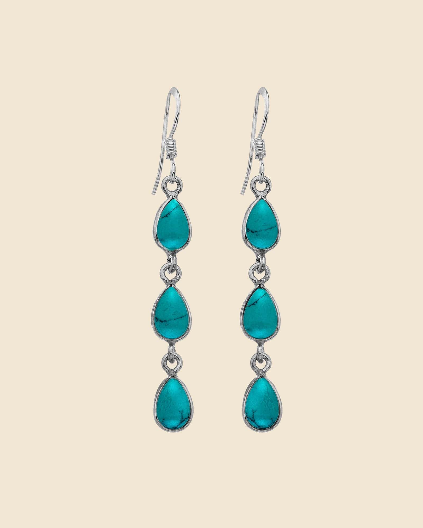 Sterling Silver and Gemstone Triple Drop Earrings