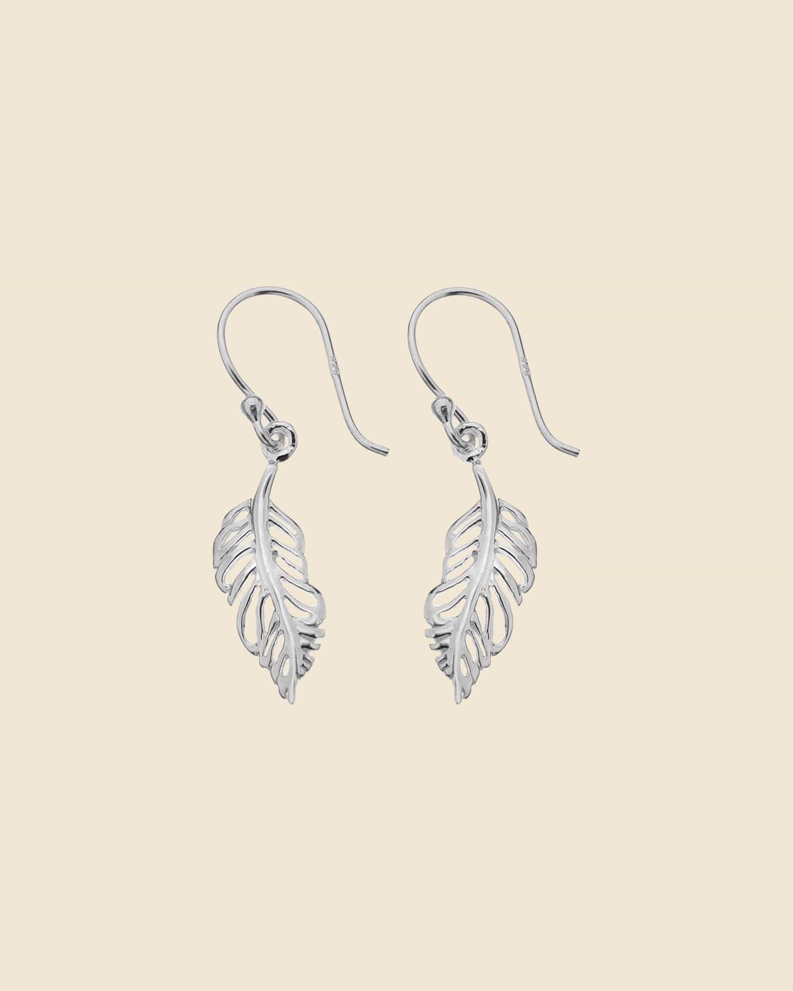 Sterling Silver Feather Drop Earrings