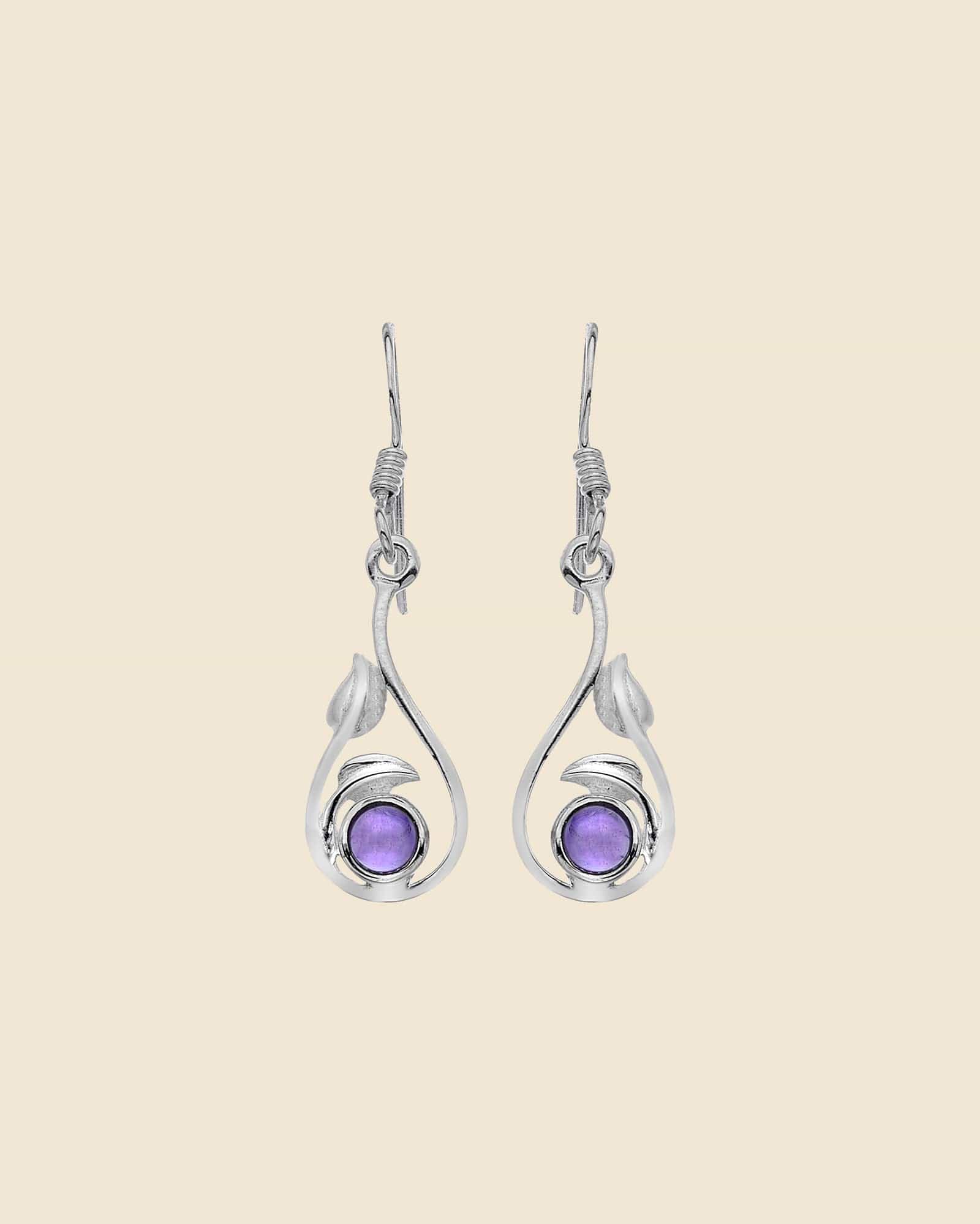 Sterling Silver and Gemstone Leaf Teardrop Earrings