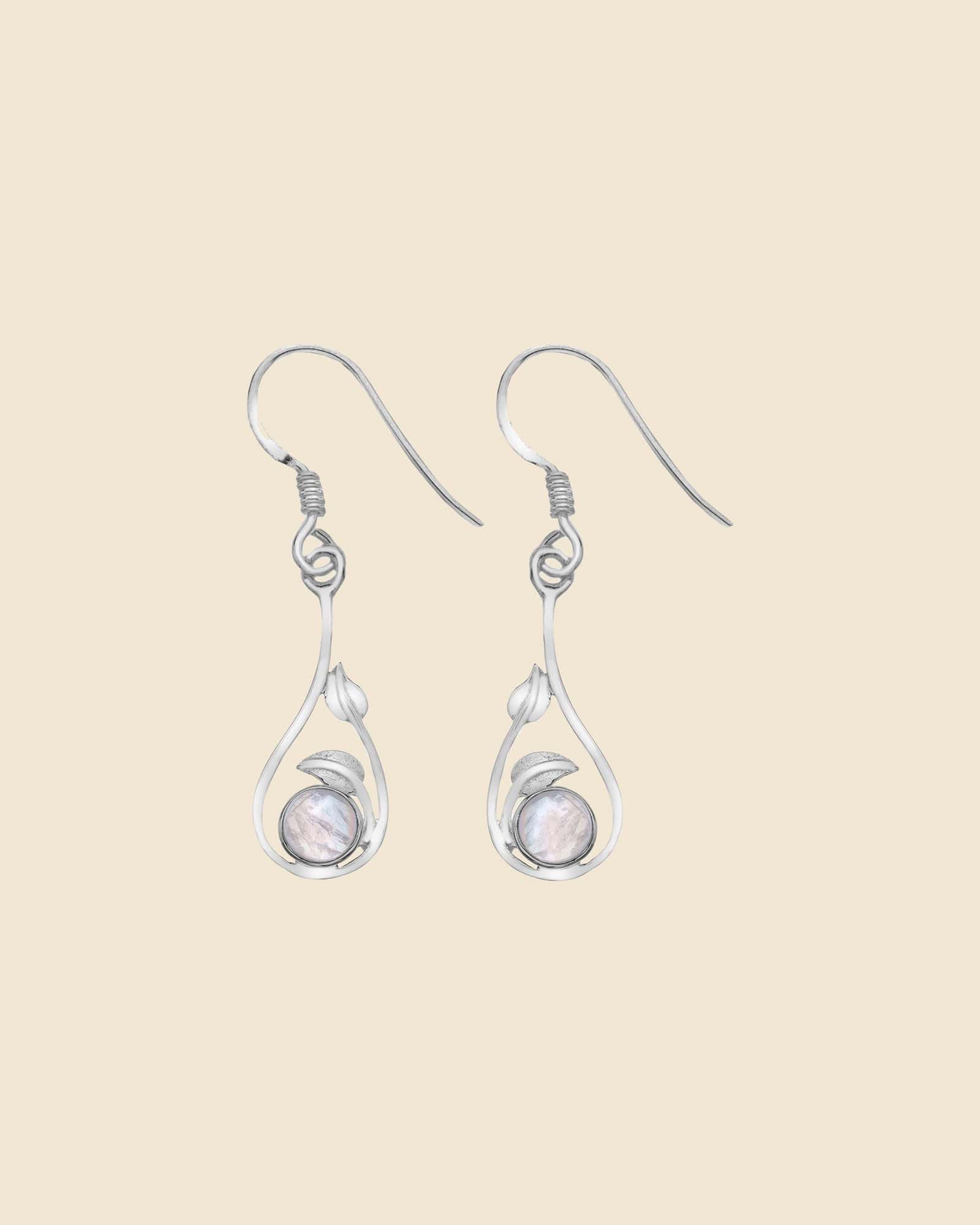 Sterling Silver and Gemstone Leaf Teardrop Earrings