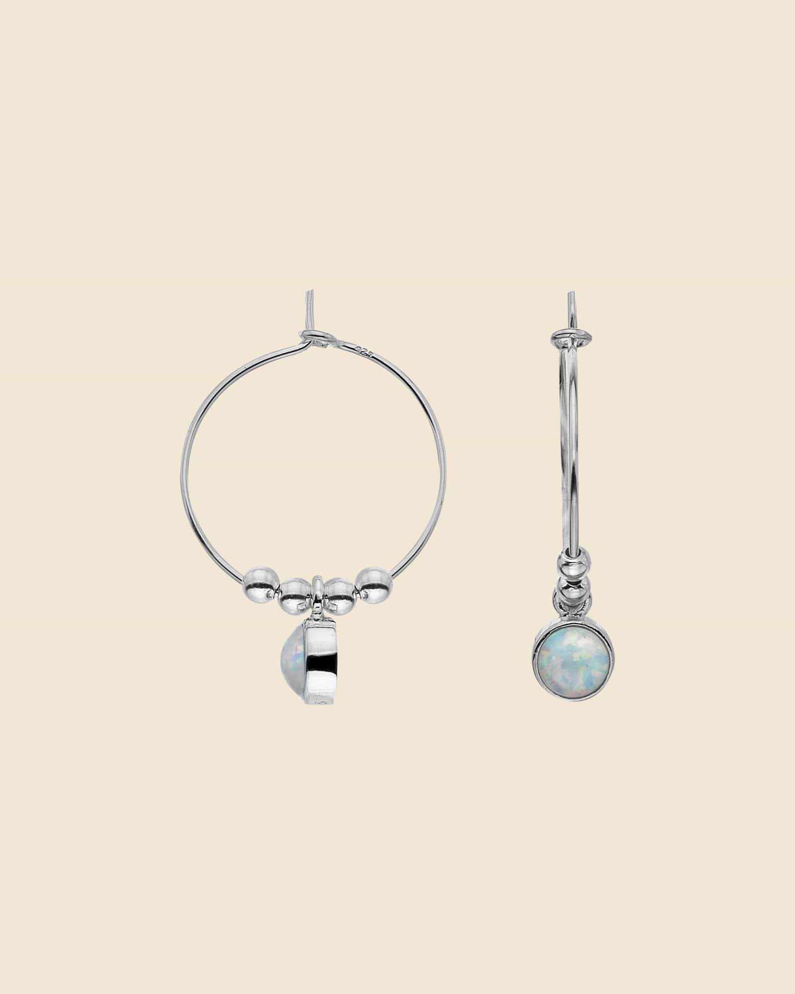 Sterling Silver and Opal Charm Hoops