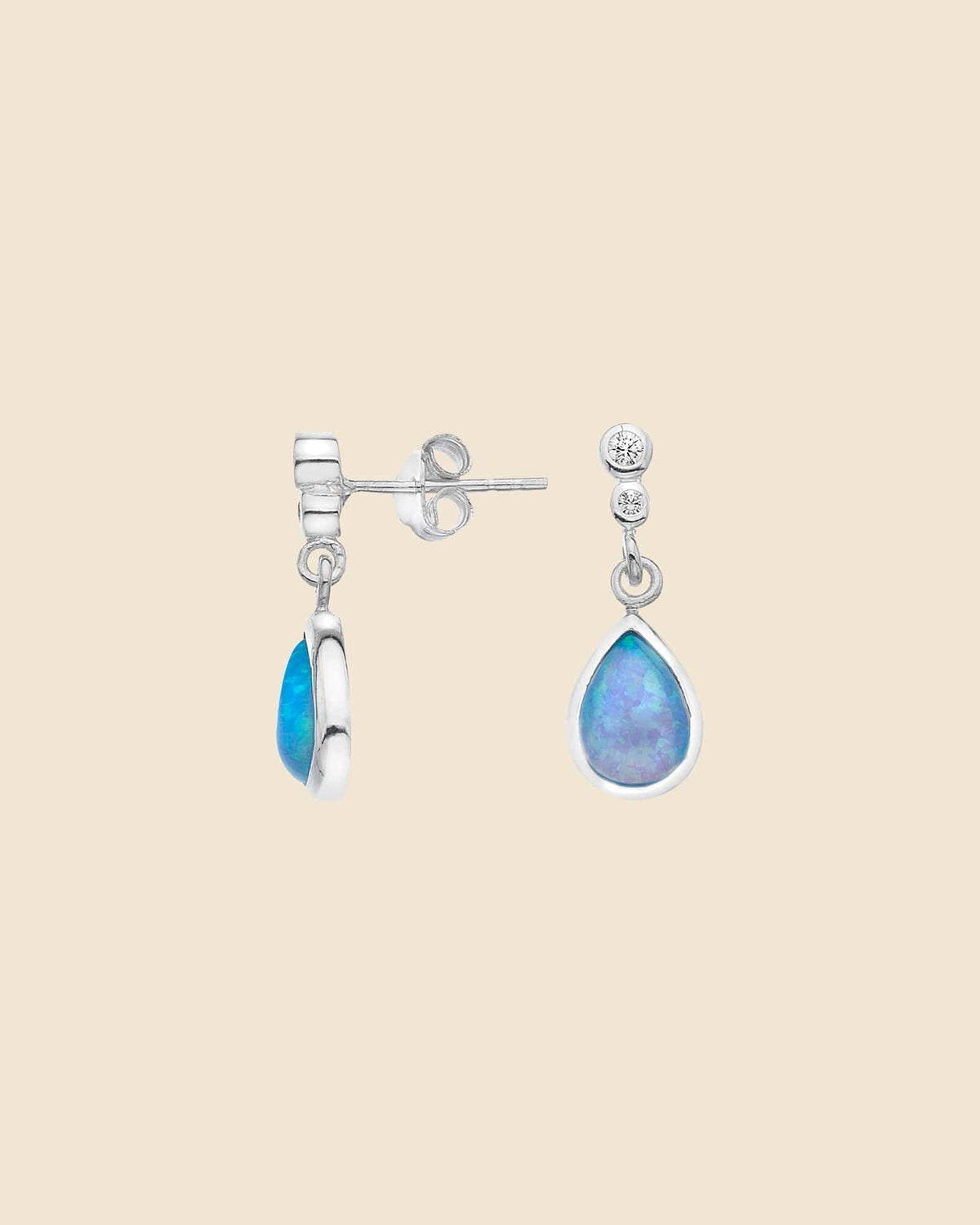 Sterling Silver, Cubic Zirconia and Opal Teardrop Earrings