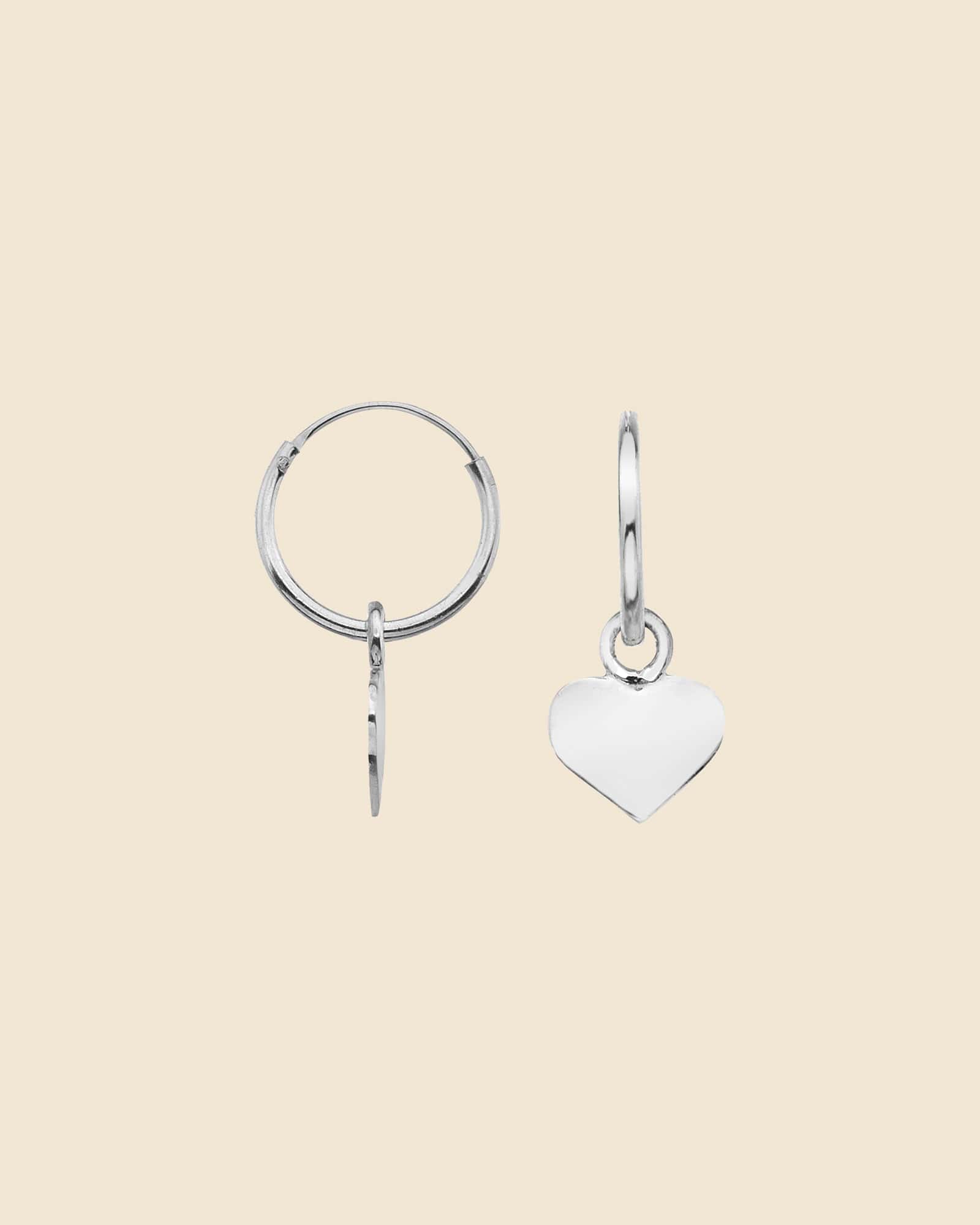 Sterling Silver Heart Charm Mini Hoops