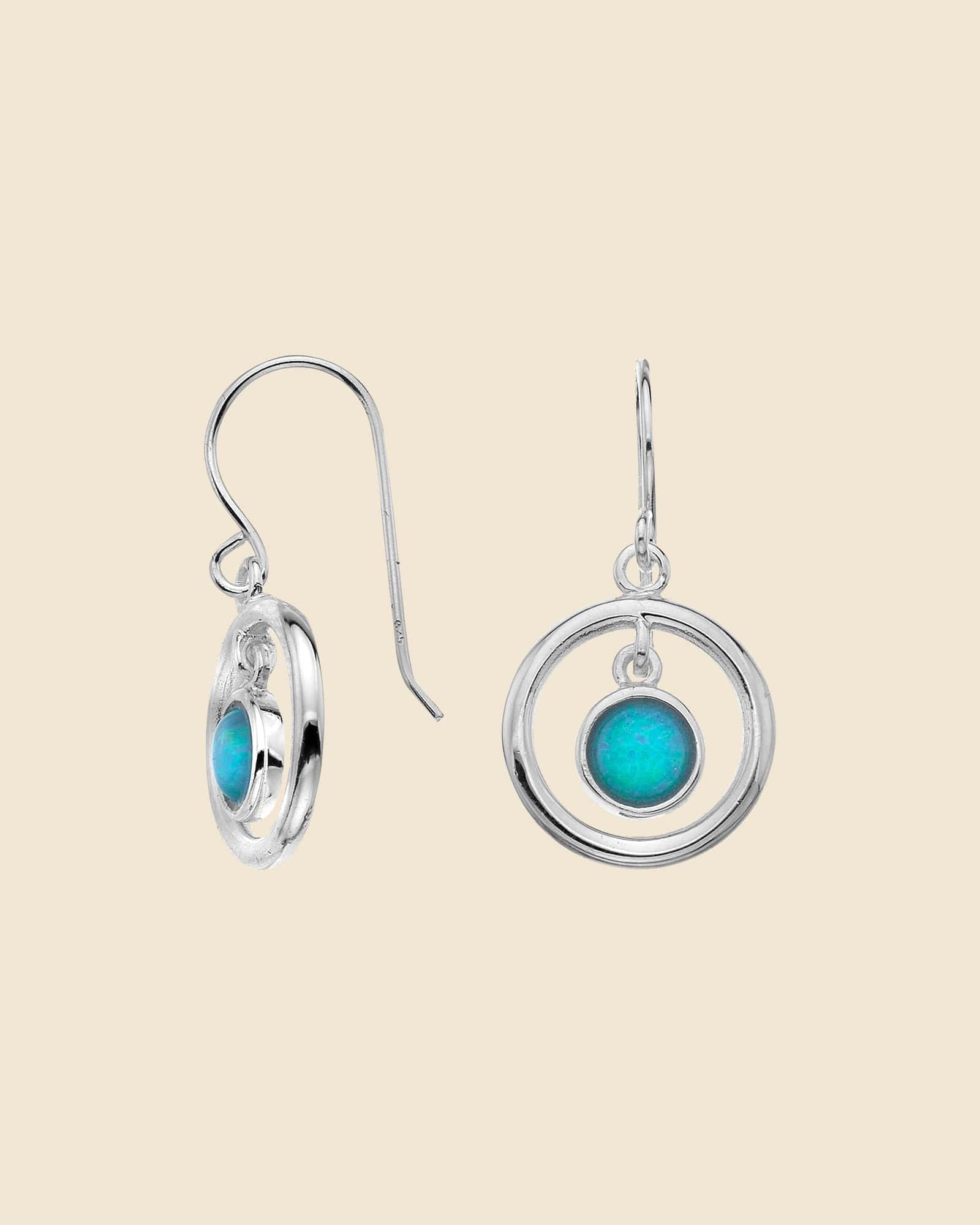 Sterling Silver and Opal Floating Circles Drop Earrings