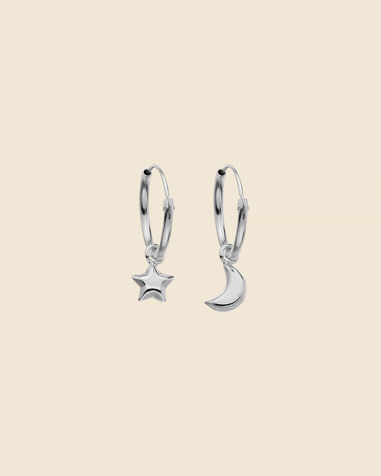 Sterling Silver 12mm Moon and Star Mini Hoops