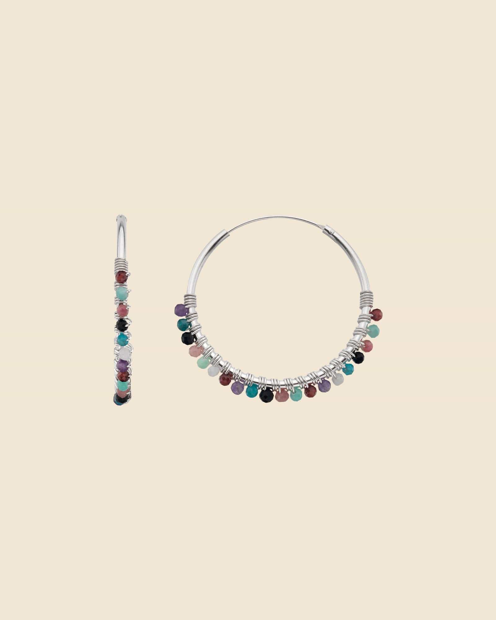 Sterling Silver and Multi Gem Tassel Hoops