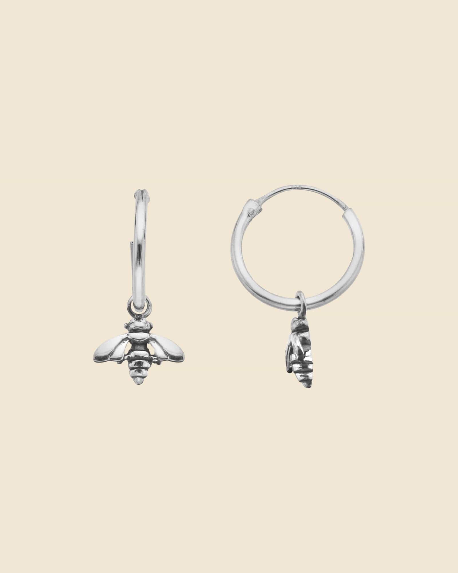 Sterling Silver Bee Charm Hoops