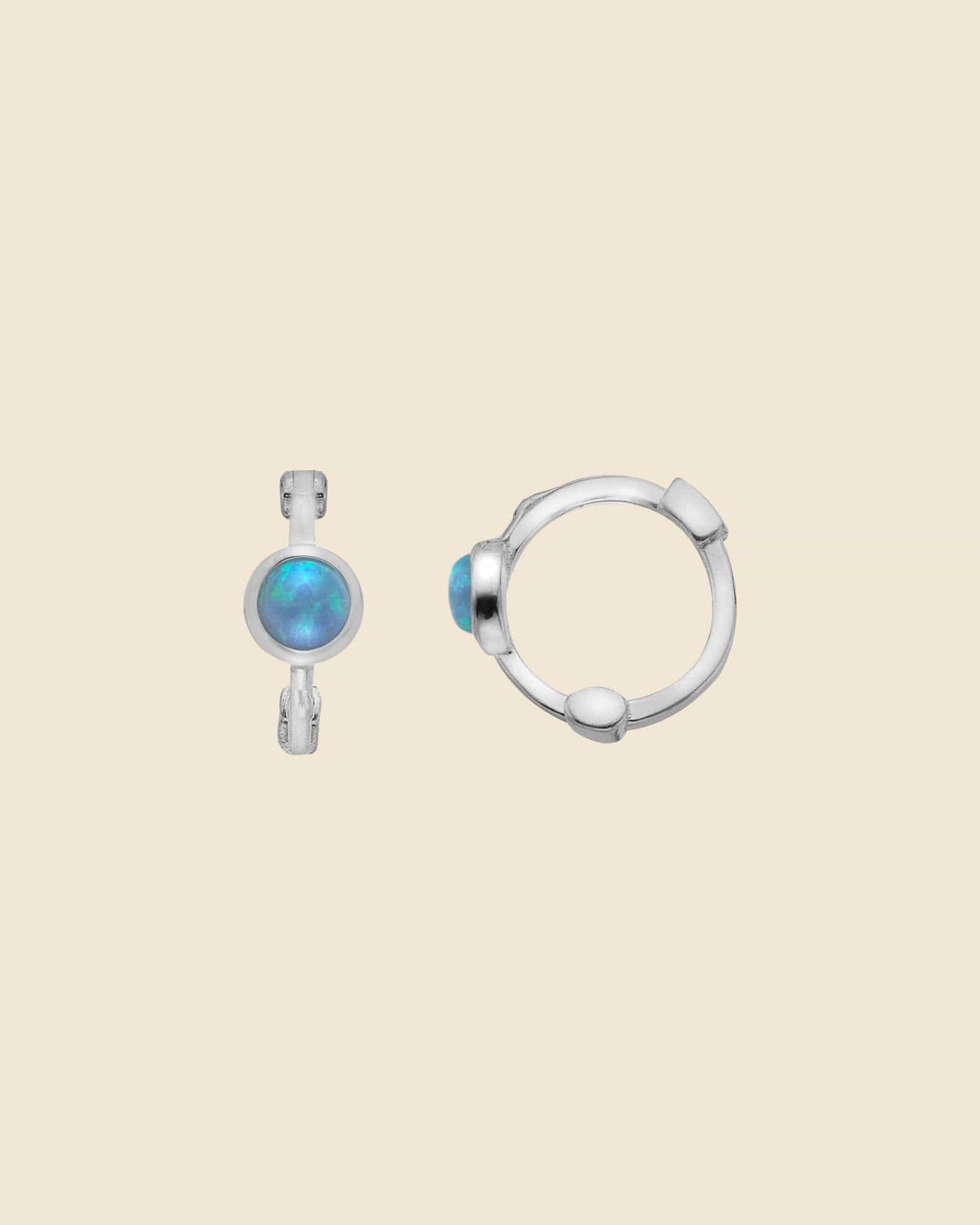 Sterling Silver Huggie Hoops With Opal Detail