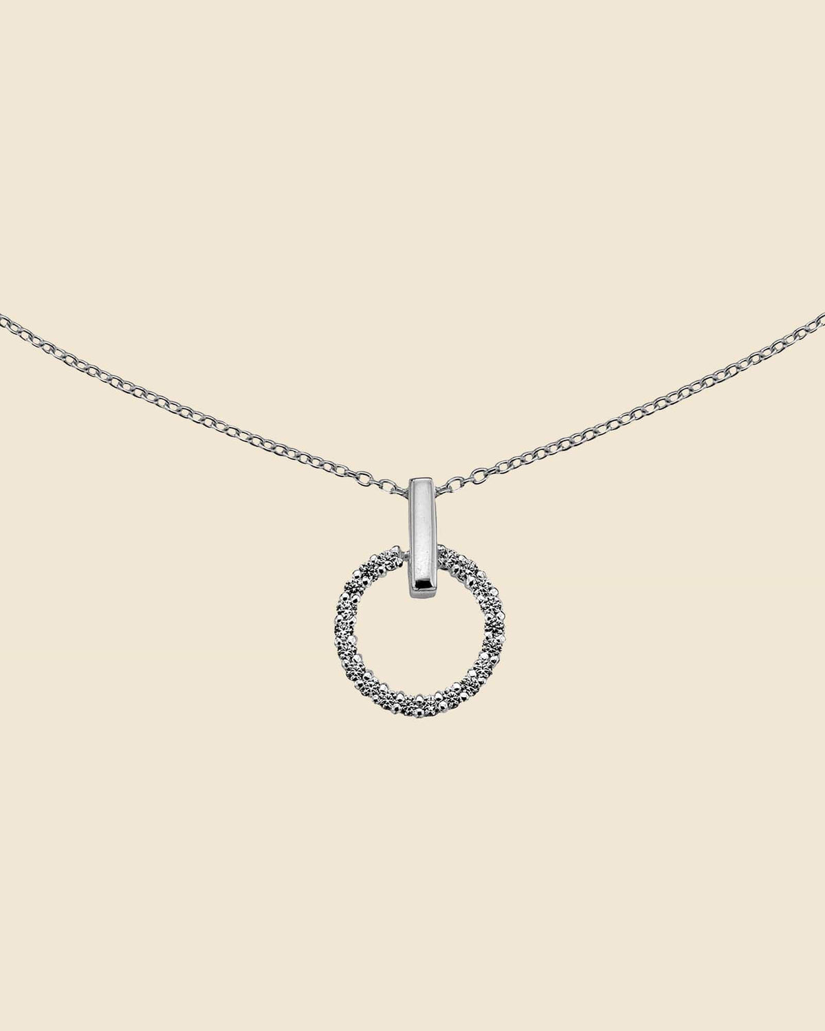 Sterling Silver and Cubic Zirconia Circle Bar Necklace