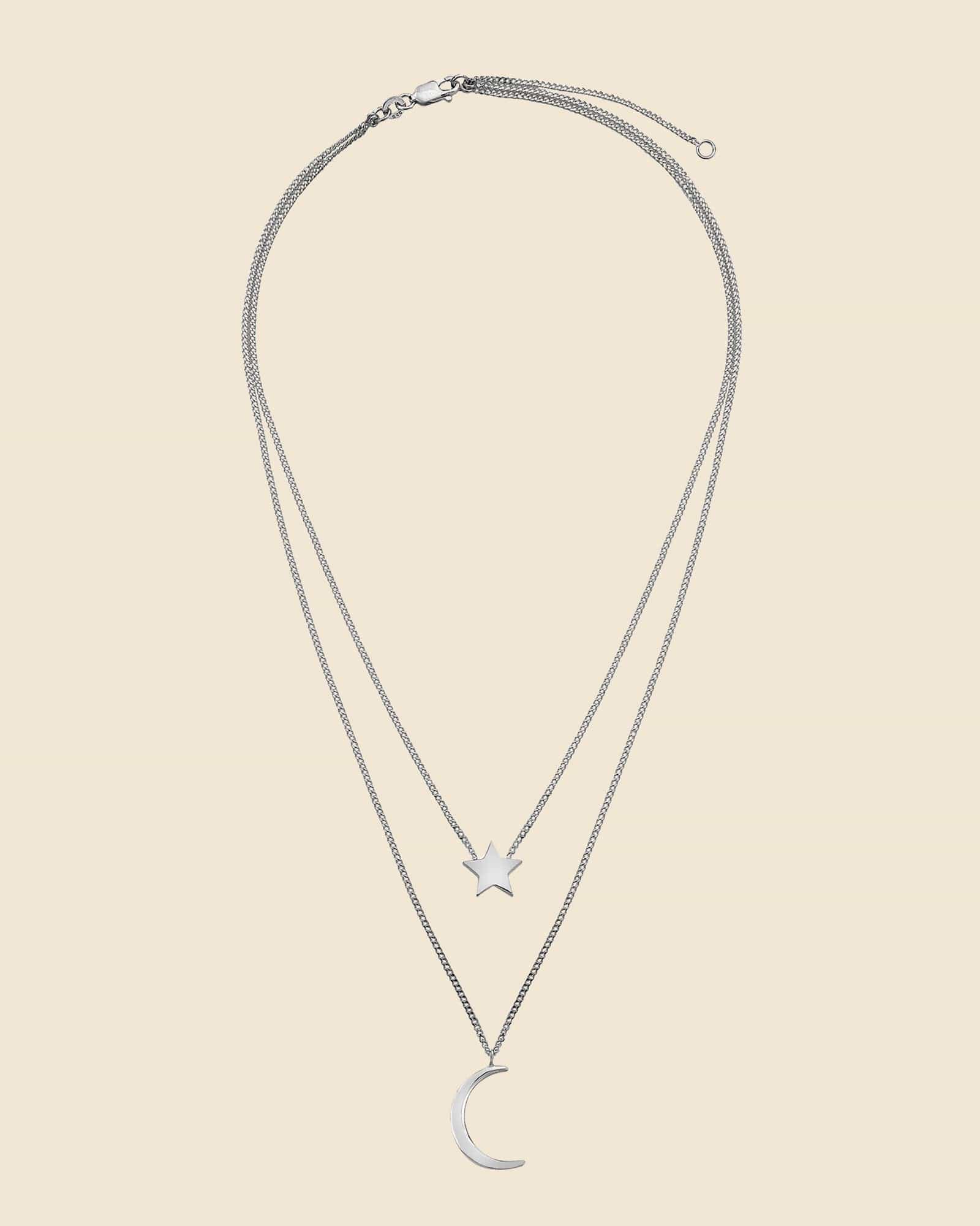 Sterling Silver Star and Moon Layered Necklace