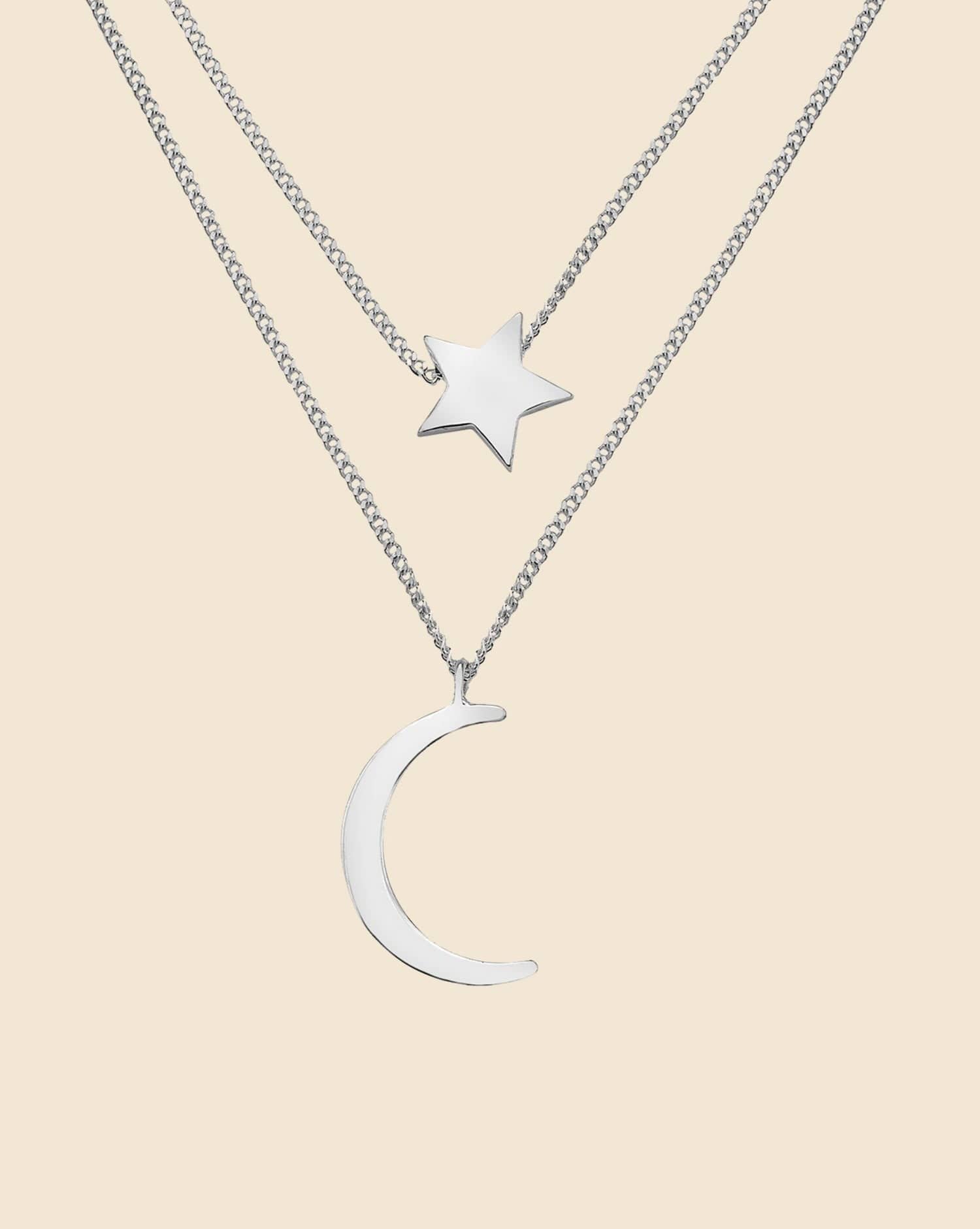 Sterling Silver Star and Moon Layered Necklace