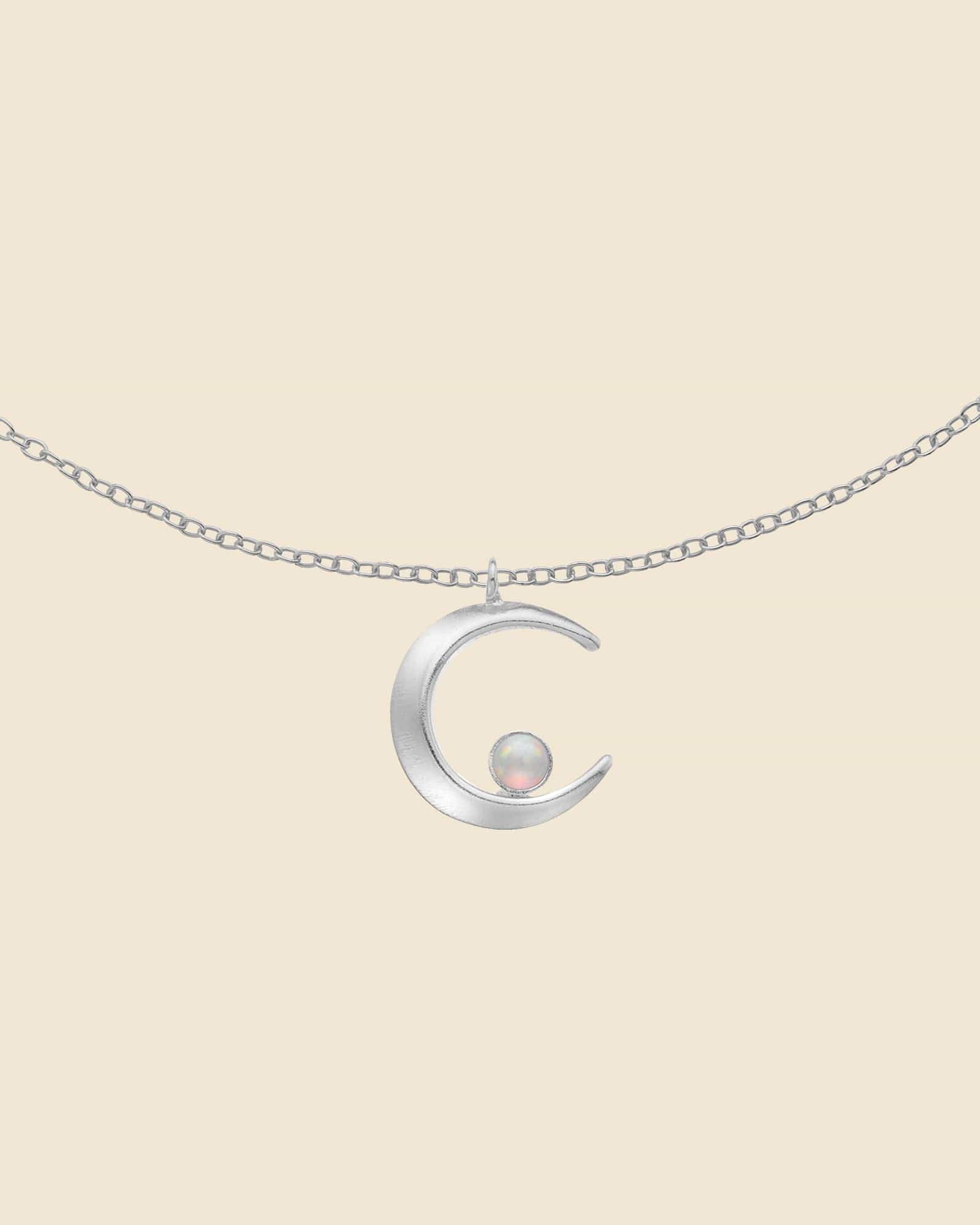 Sterling Silver and Opal Crescent Moon Necklace
