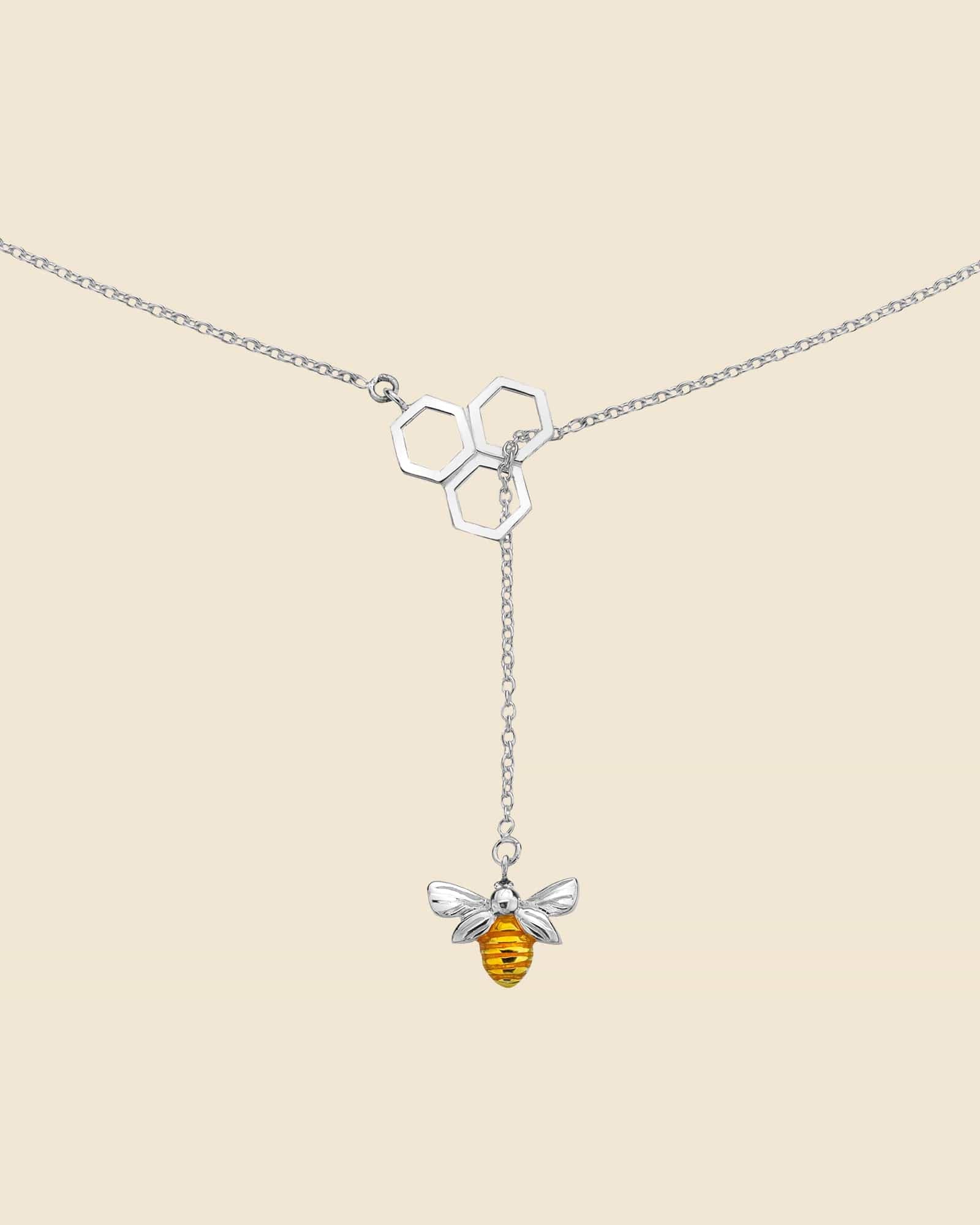 Sterling Silver Pull-Through Honeycomb Bee Necklace
