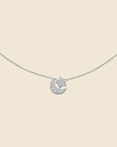 Sterling Silver and Cubic Zirconia Moon and Star Inline Necklace