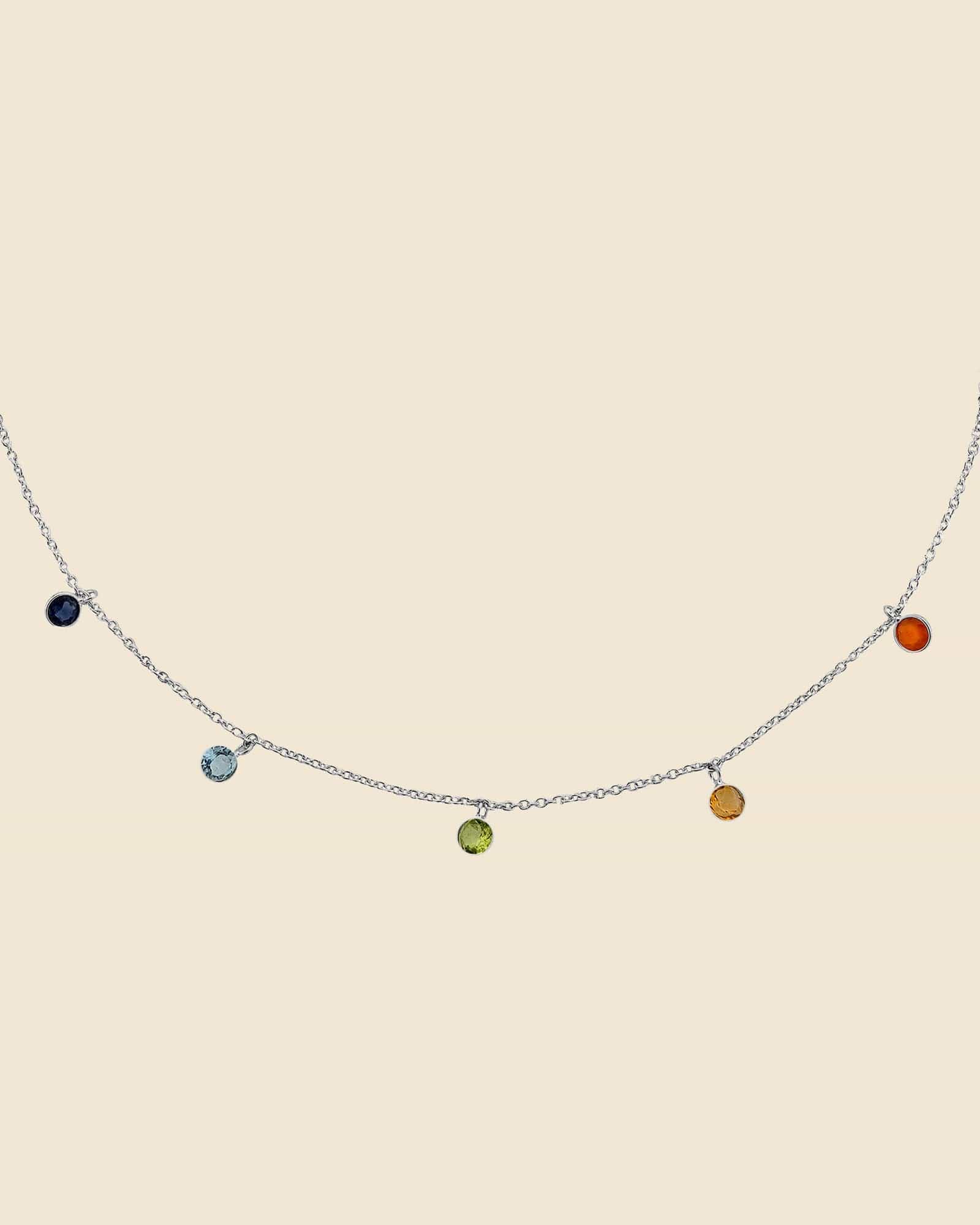 Sterling Silver and Multi Gem Station Necklace
