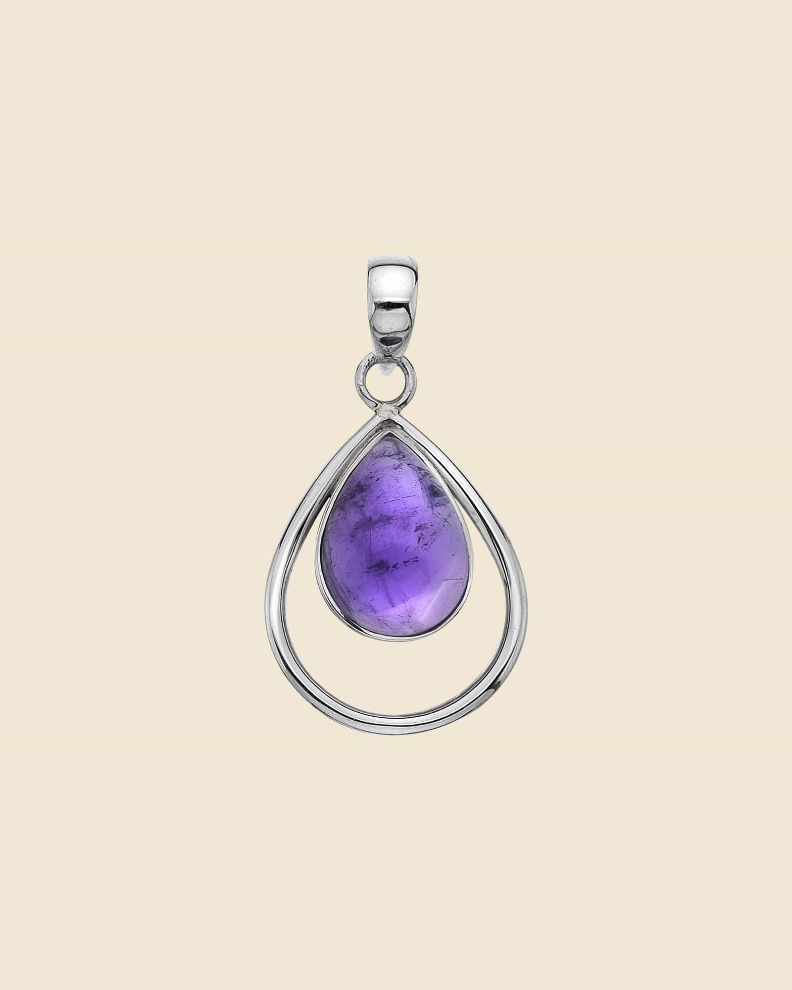 Sterling Silver and Gemstone Teardrop Hoop Pendant