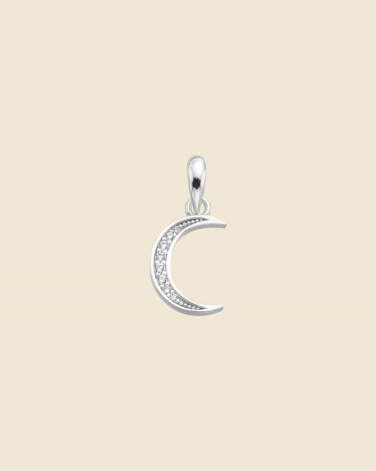 Sterling Silver and Cubic Zirconia Crescent Moon Pendant