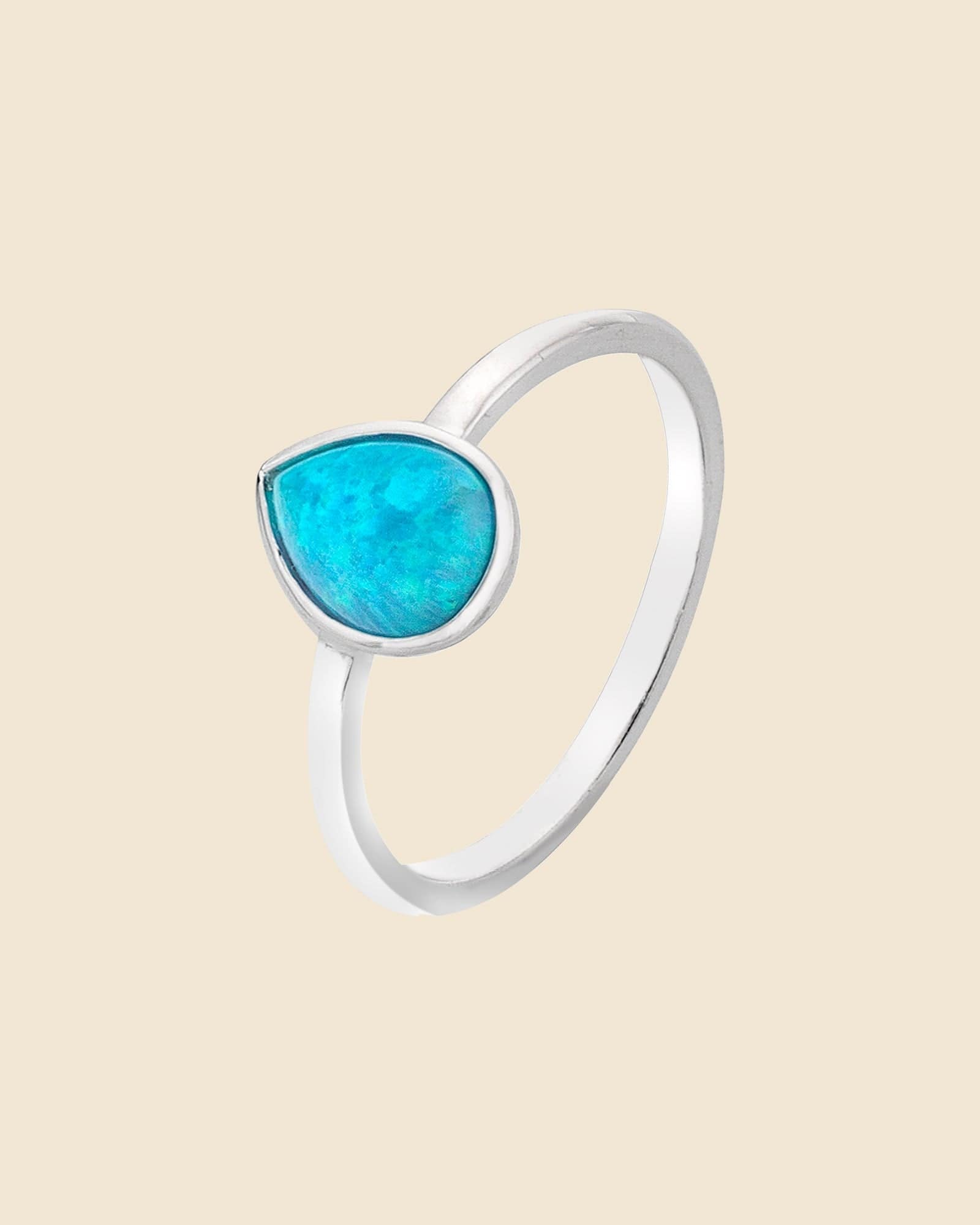 Sterling Silver and Opal Teardrop Ring