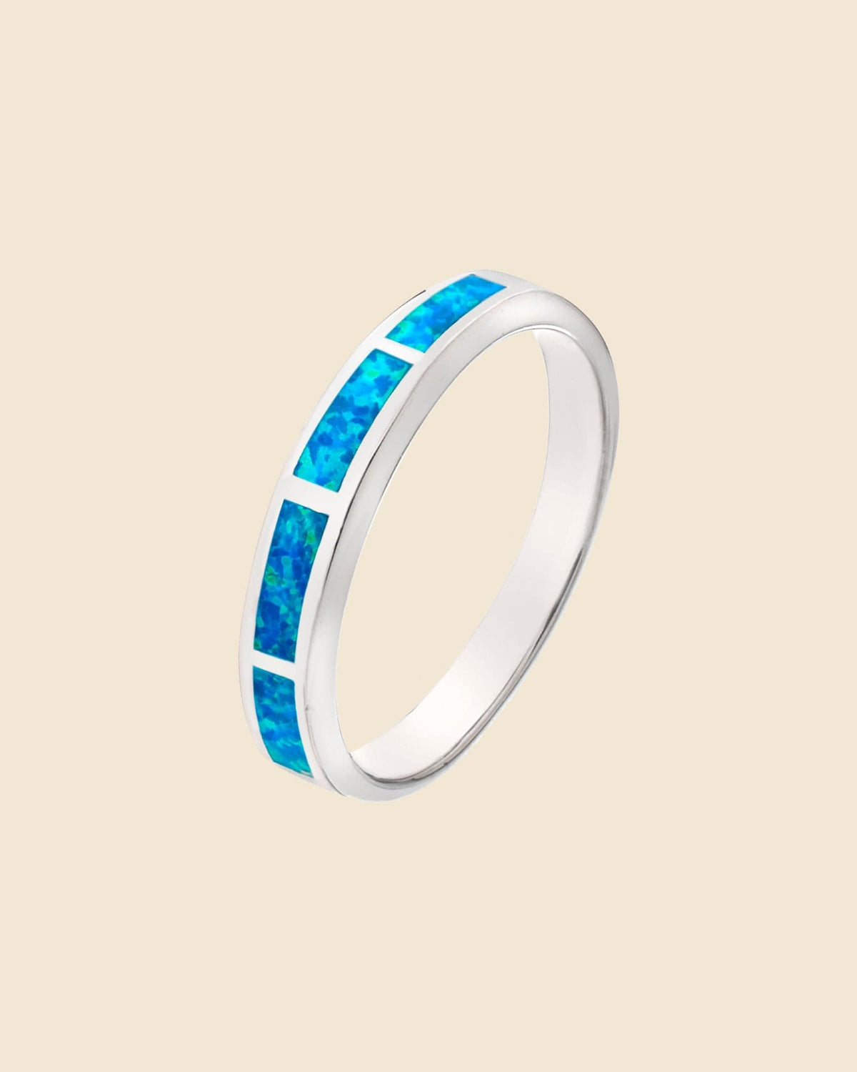 Sterling Silver Inlaid Blue Opal Band Ring