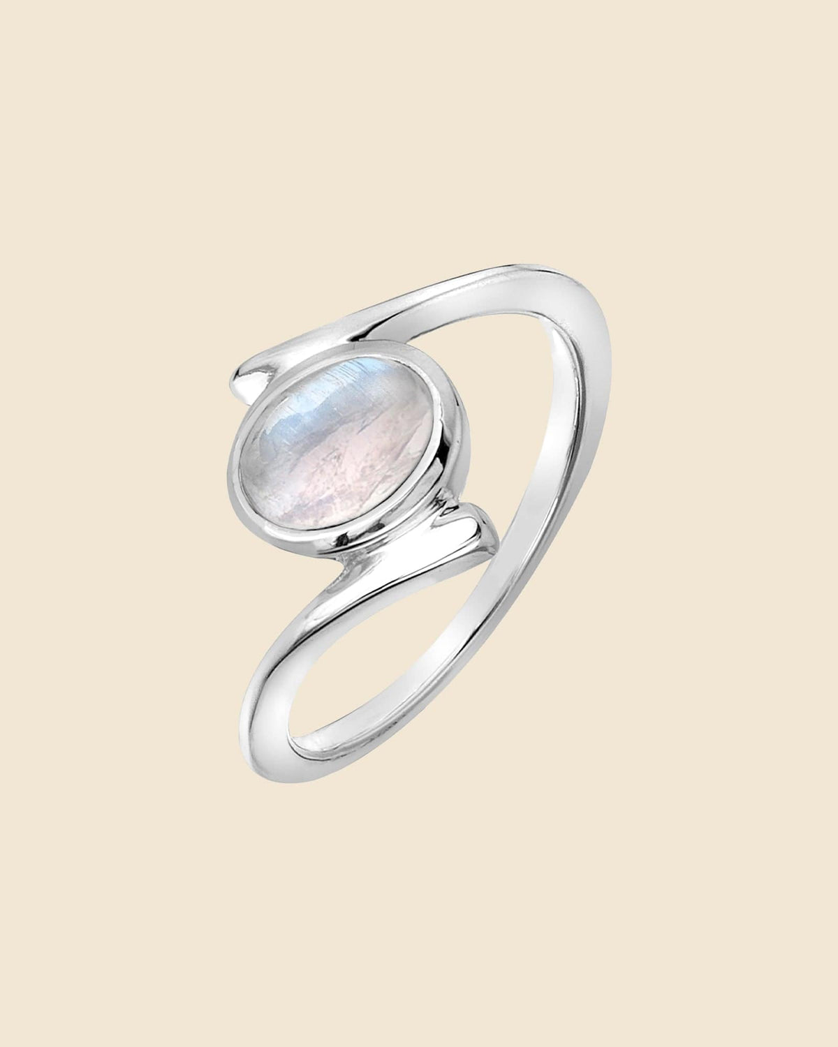Sterling Silver and Rainbow Moonstone Abstract Set Ring