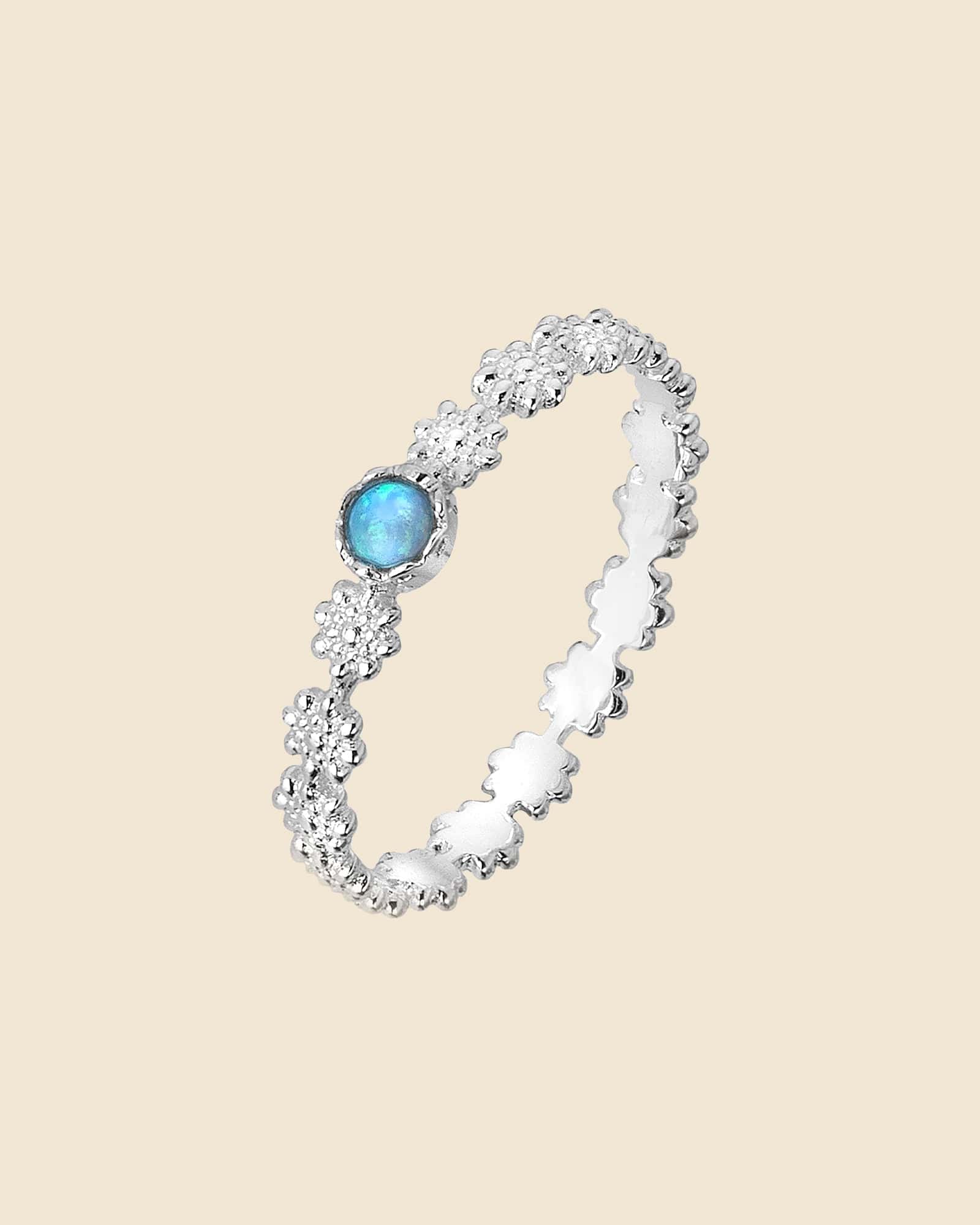 Sterling Silver and Blue Opal Daisy Chain Ring