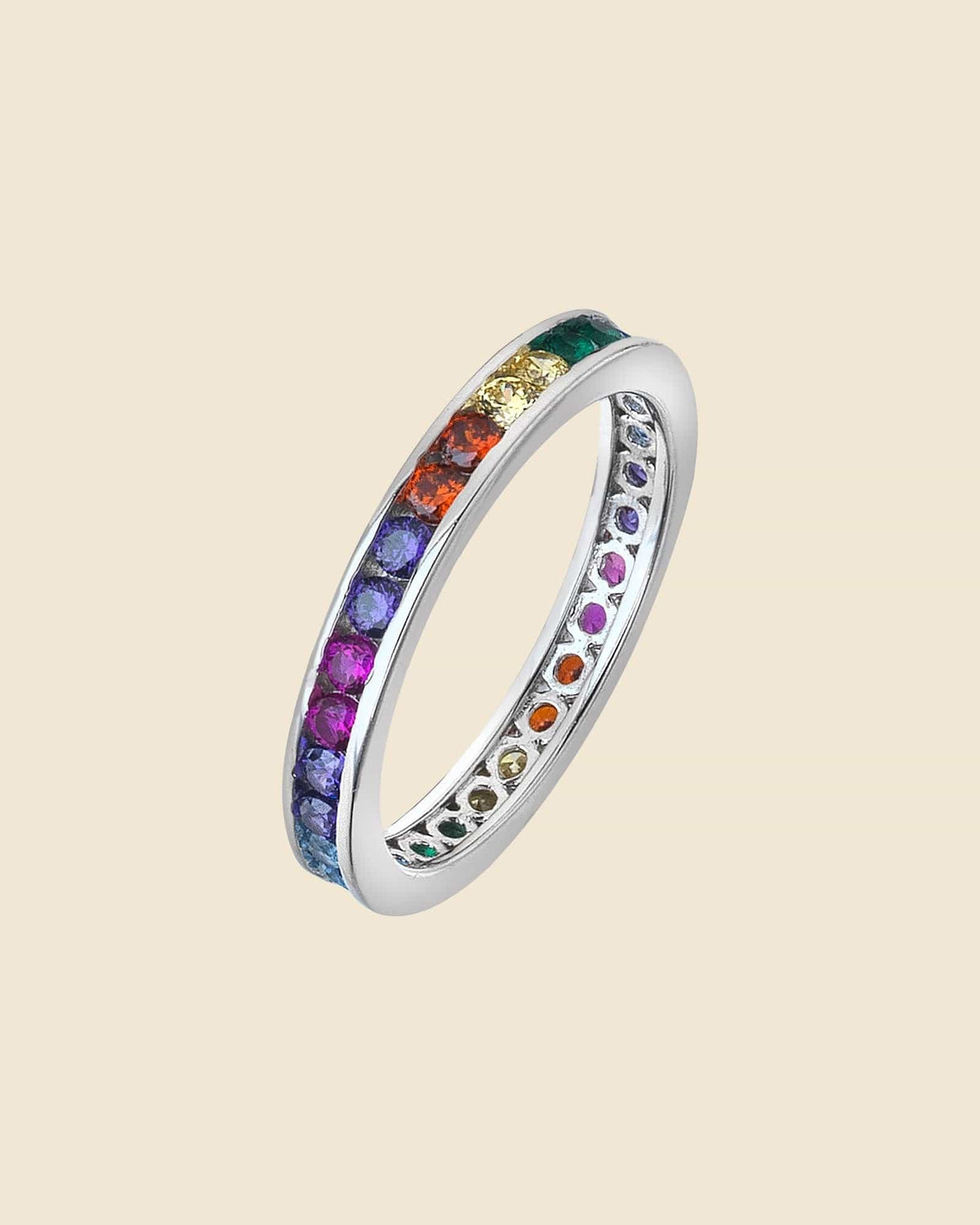 Sterling Silver and Cubic Zirconia Rainbow Band Ring