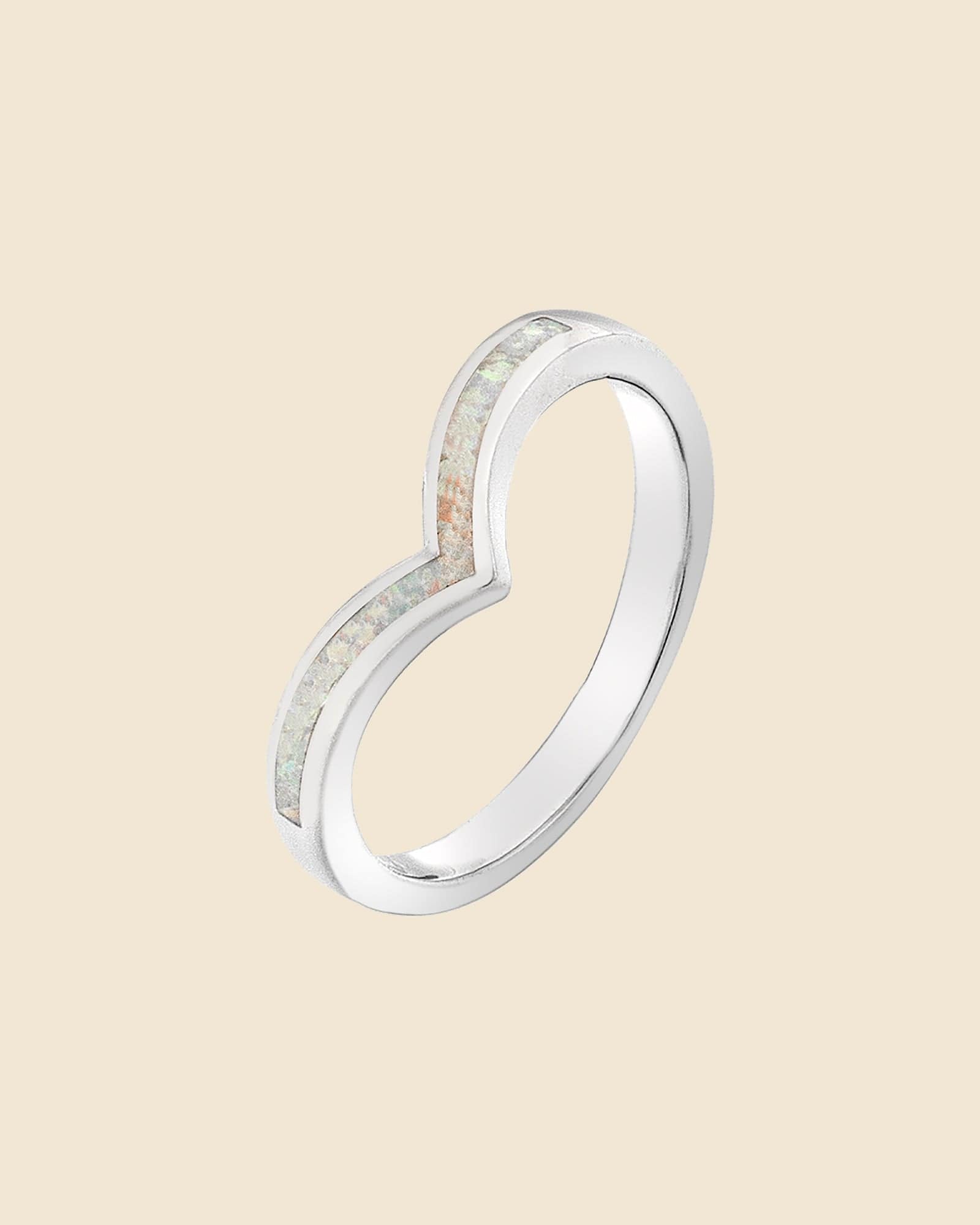 Sterling Silver and White Opal Wishbone Ring