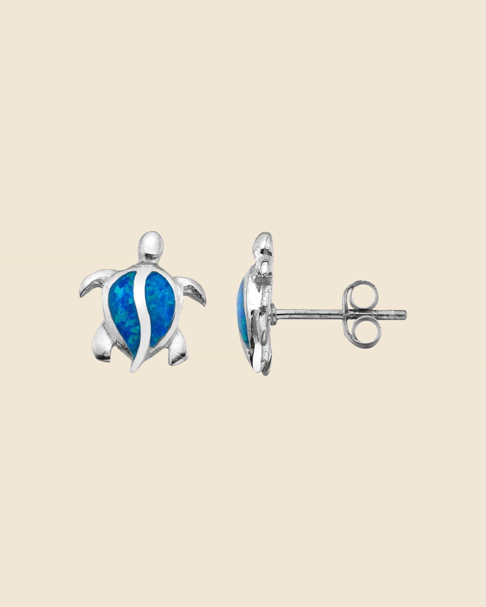 Sterling Silver and Blue Opal Turtle Studs
