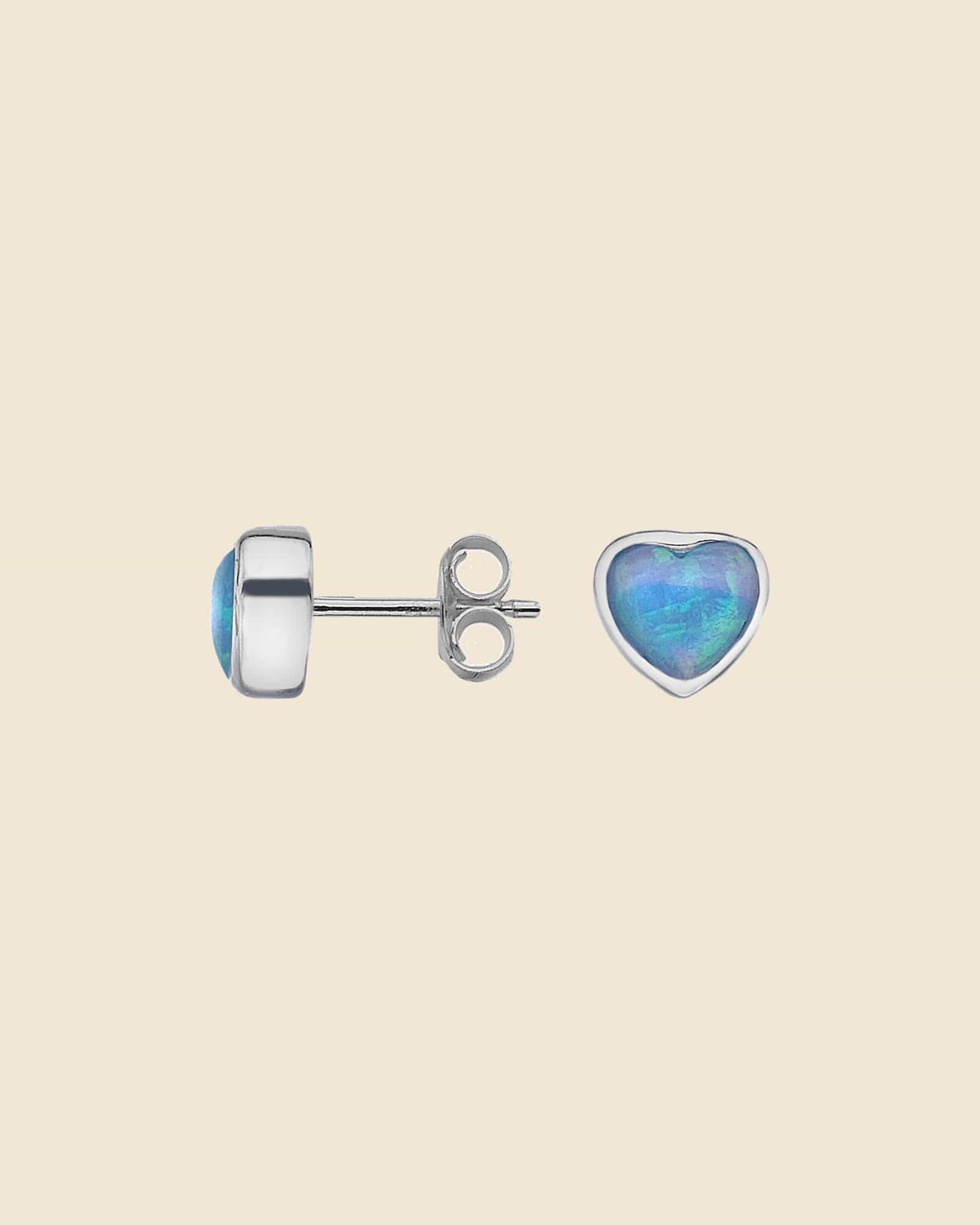 Sterling Silver Opal Heart Studs