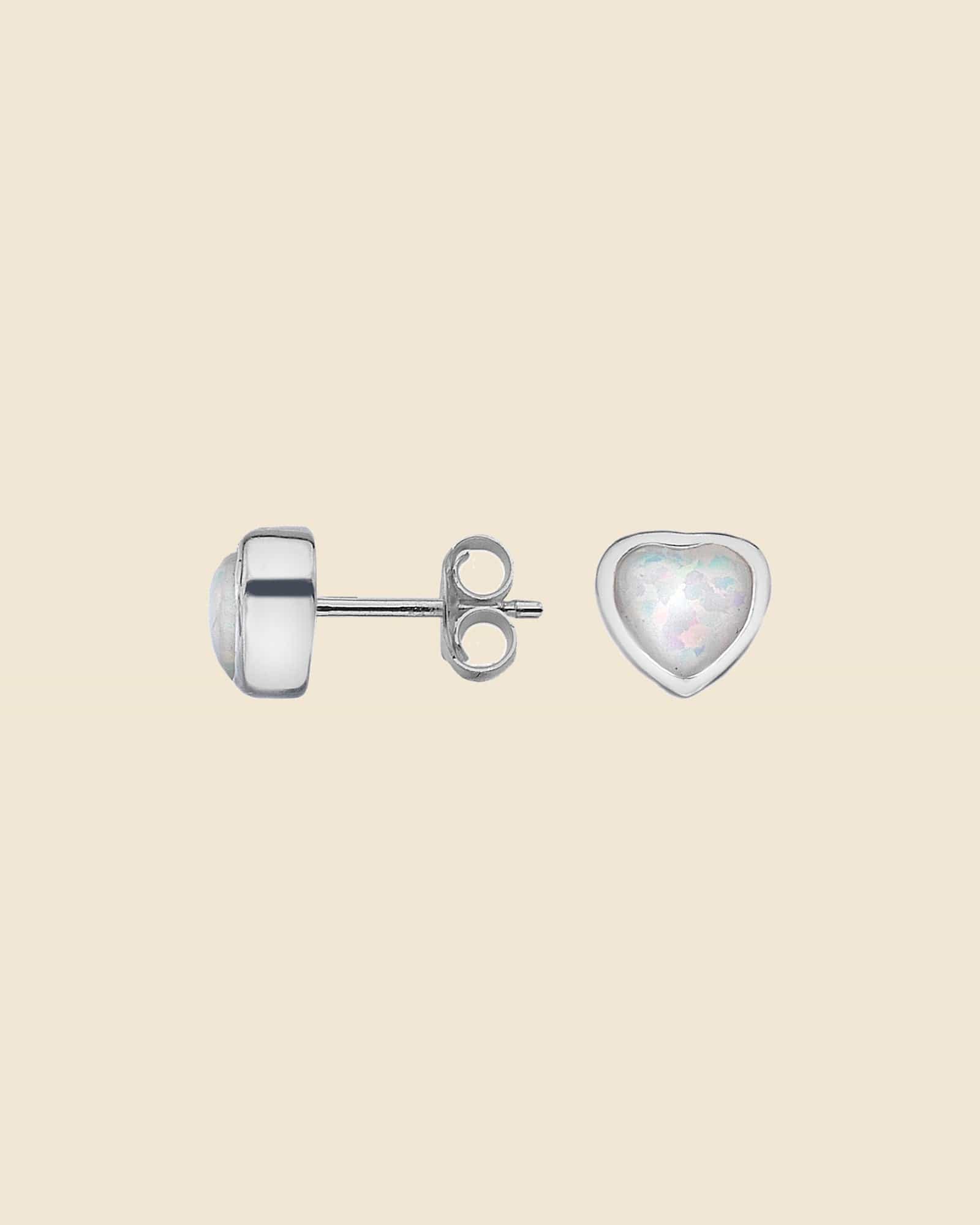 Sterling Silver Opal Heart Studs