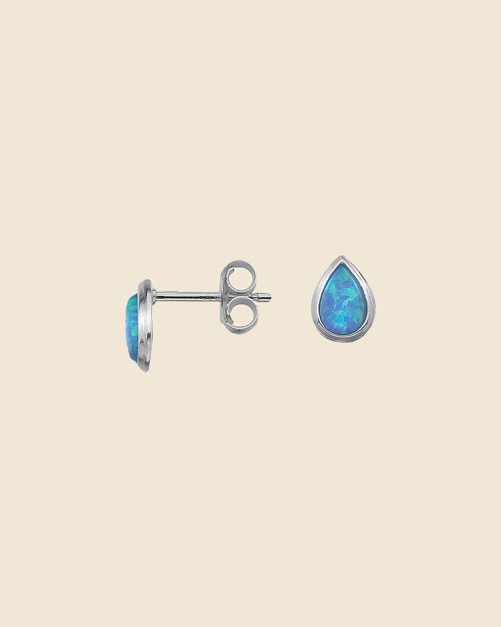 Sterling Silver Simple Opal Teardrop Studs