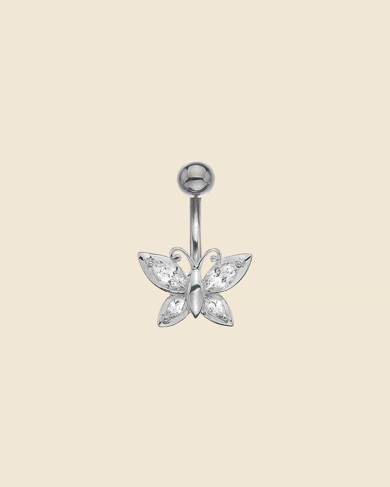 Cubic Zirconia Butterfly Navel Bar