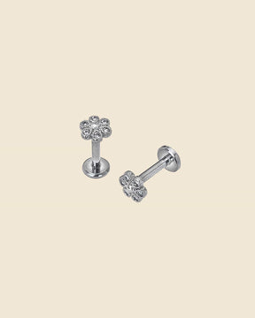 Surgical Steel and Crystal Pave Flower Labret