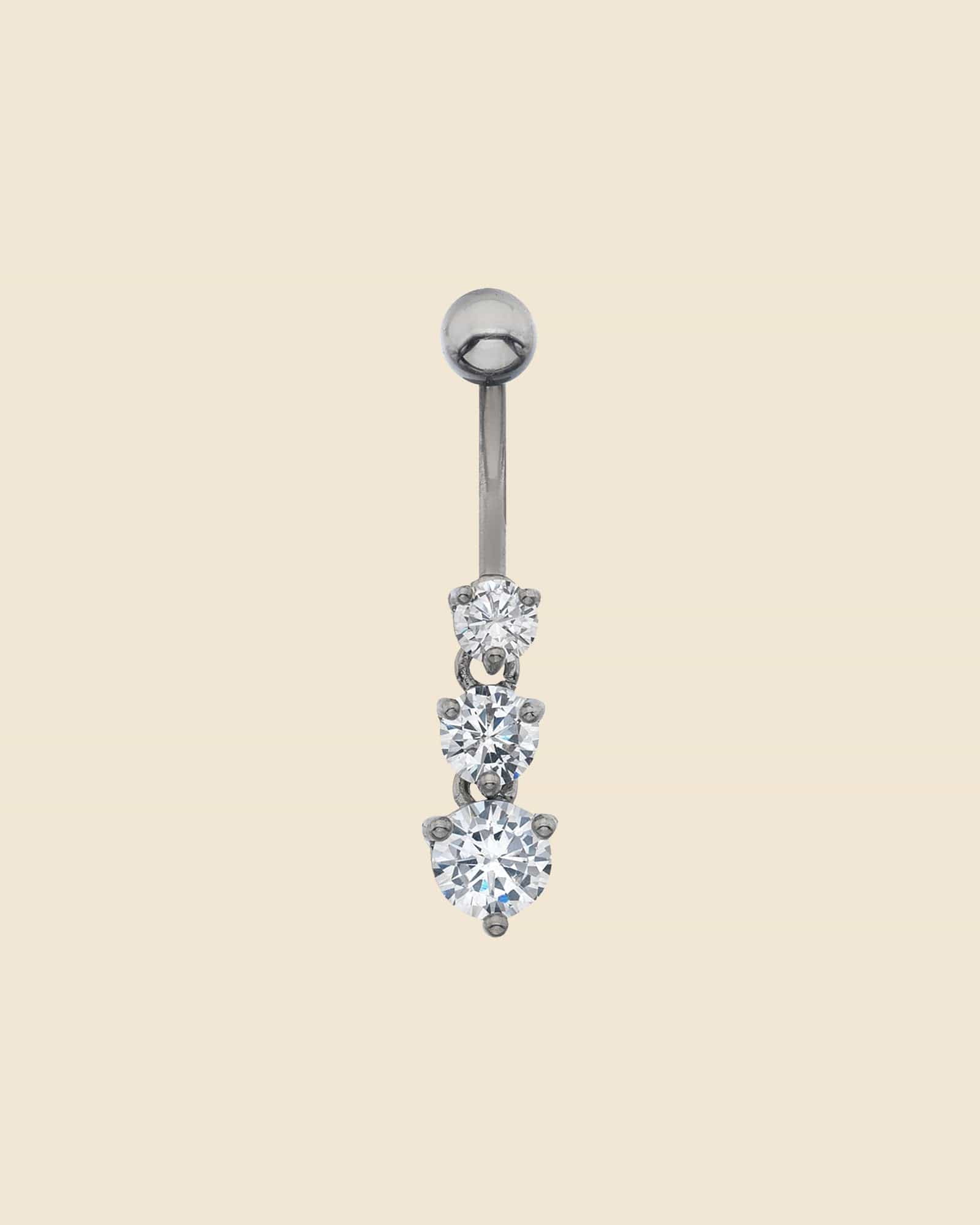 Surgical Steel Three Crystals Navel Bar
