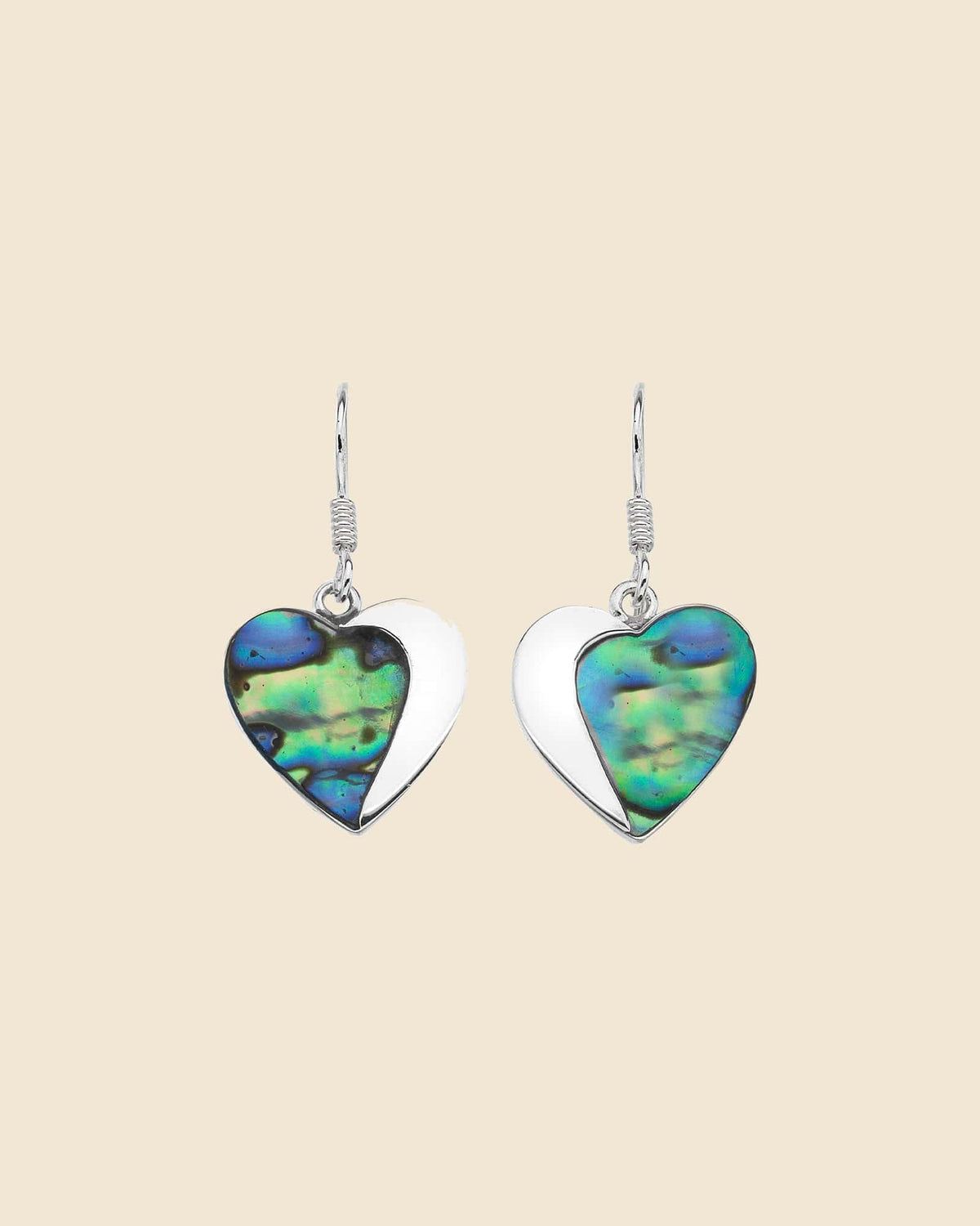 Sterling Silver and Paua Shell Heart Drop Earrings