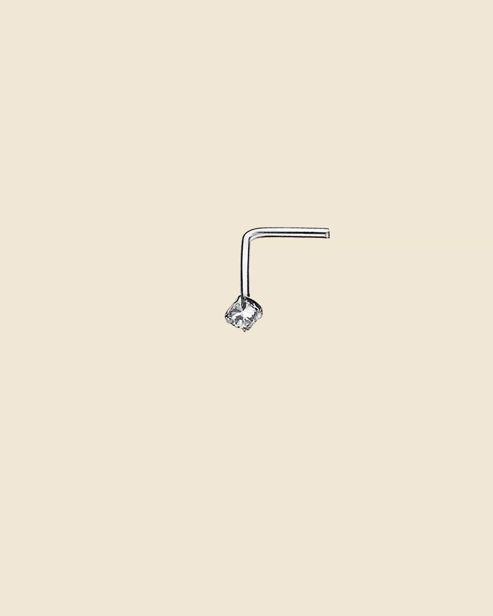 Sterling Silver and Clear Crystal Square Set Nose Stud