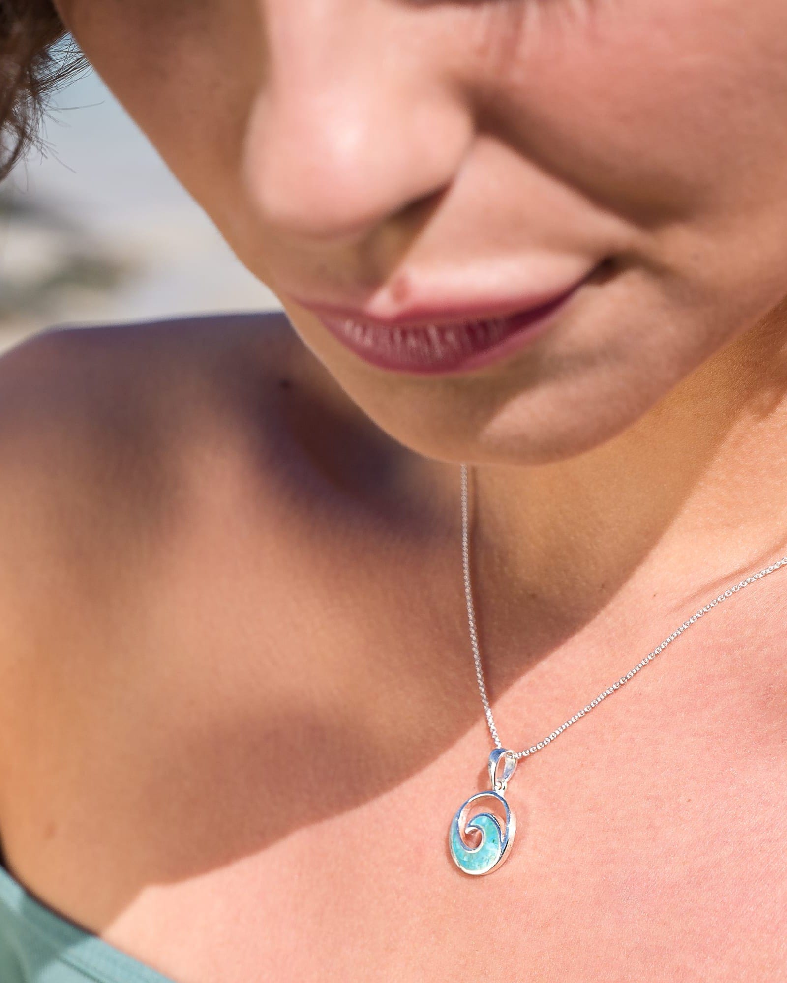 Sterling Silver and Crushed Turquoise Ocean Wave Pendant